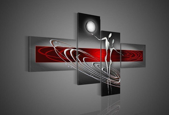 Quadro Dipinto a Mano Olio su Tela a 4 Pannelli Astrato N98