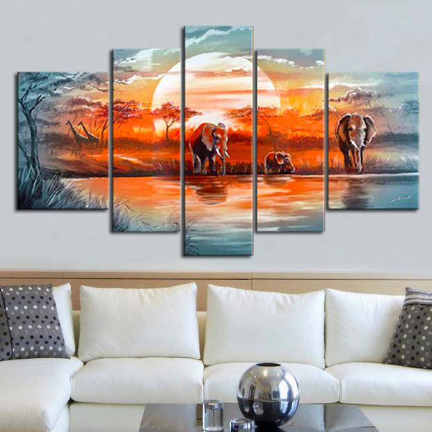 Quadro Dipinto a Mano Olio su Tela Paesaggistico a 5 Pannelli N96