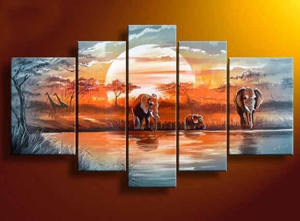 Quadro Dipinto a Mano Olio su Tela Paesaggistico a 5 Pannelli N96