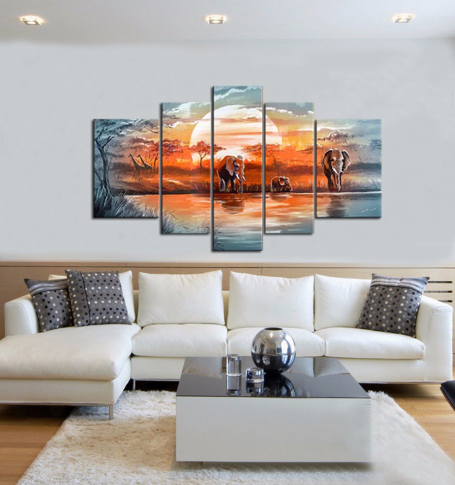 Quadro Dipinto a Mano Olio su Tela Paesaggistico a 5 Pannelli N96