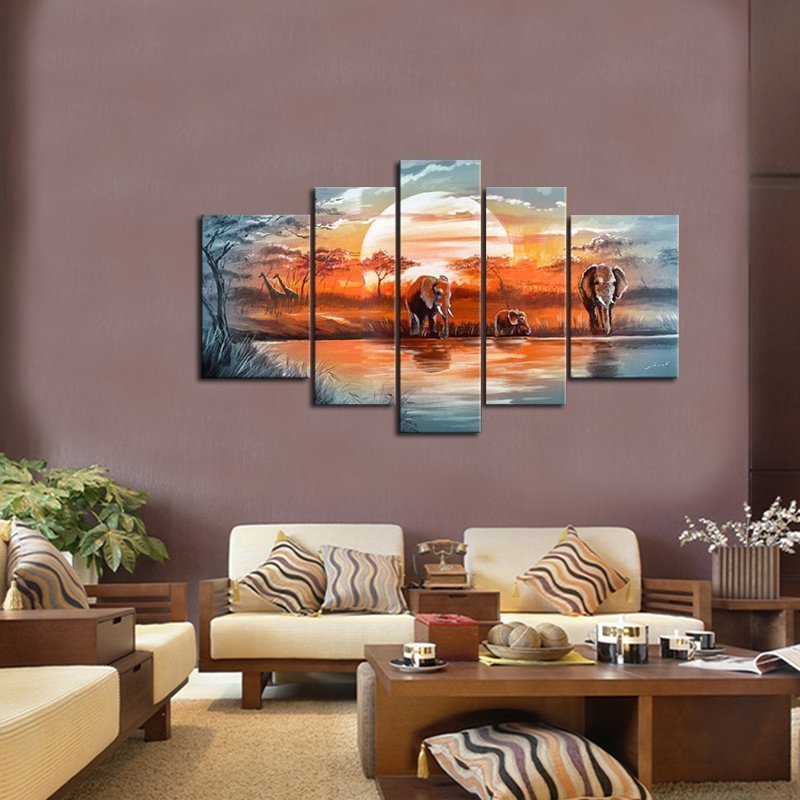 Quadro Dipinto a Mano Olio su Tela Paesaggistico a 5 Pannelli N96