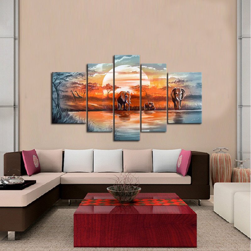 Quadro Dipinto a Mano Olio su Tela Paesaggistico a 5 Pannelli N96