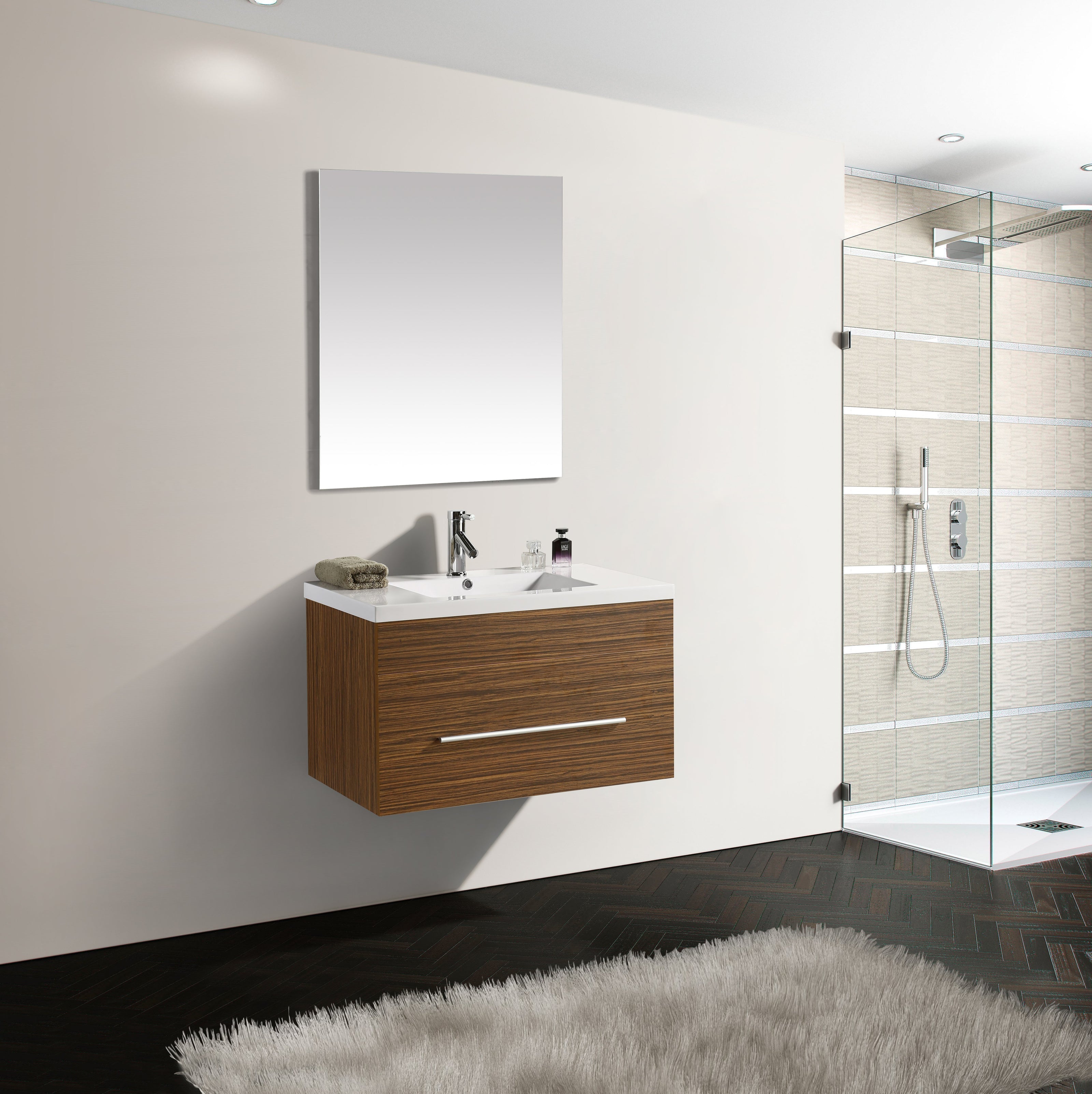 Mobile Arredo Bagno Lake 80 cm Legno color Rovere Sospeso Moderno
