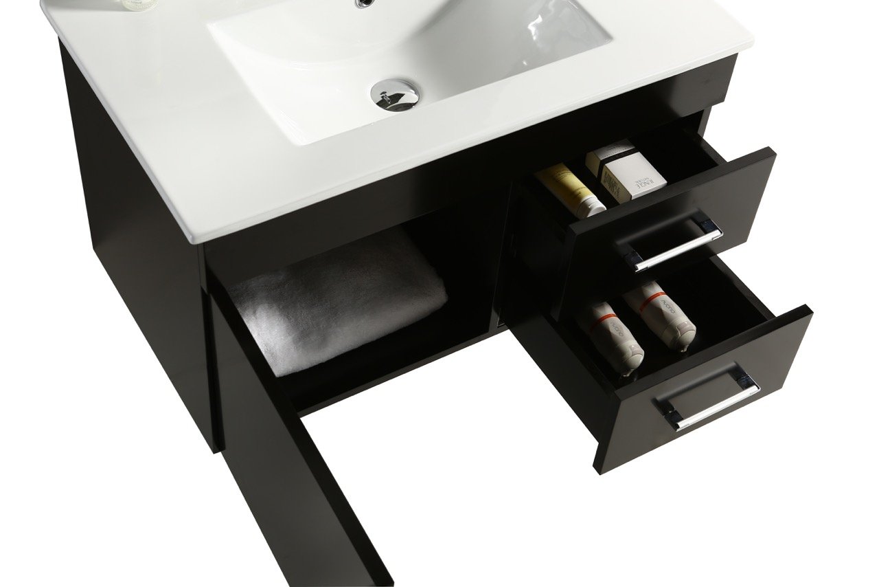 Mobile Arredo Bagno Dublino 80 cm Nero Sospeso Moderno