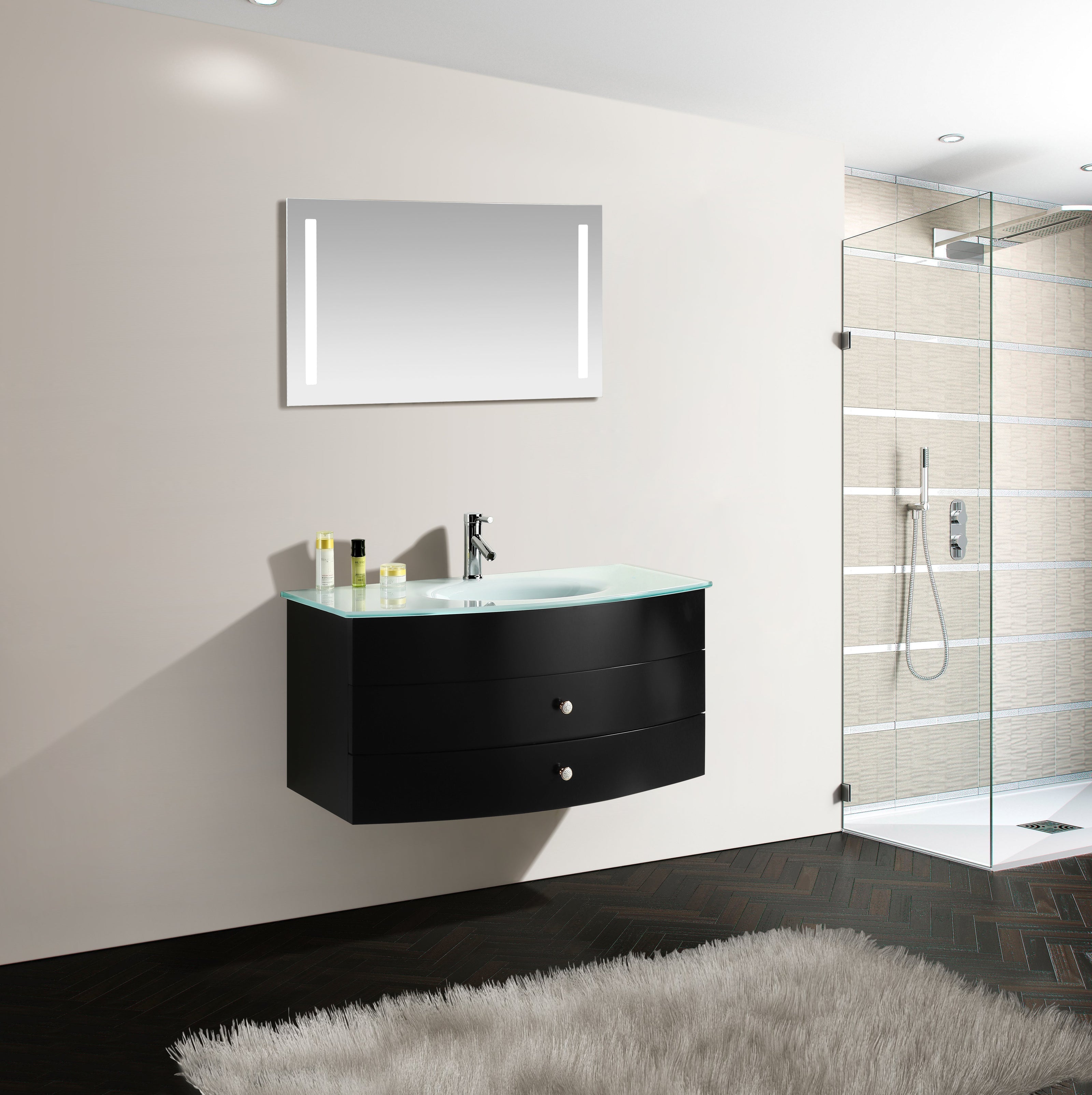Mobile Arredo Bagno Liverpool 100 cm Nero Moderno Sospeso
