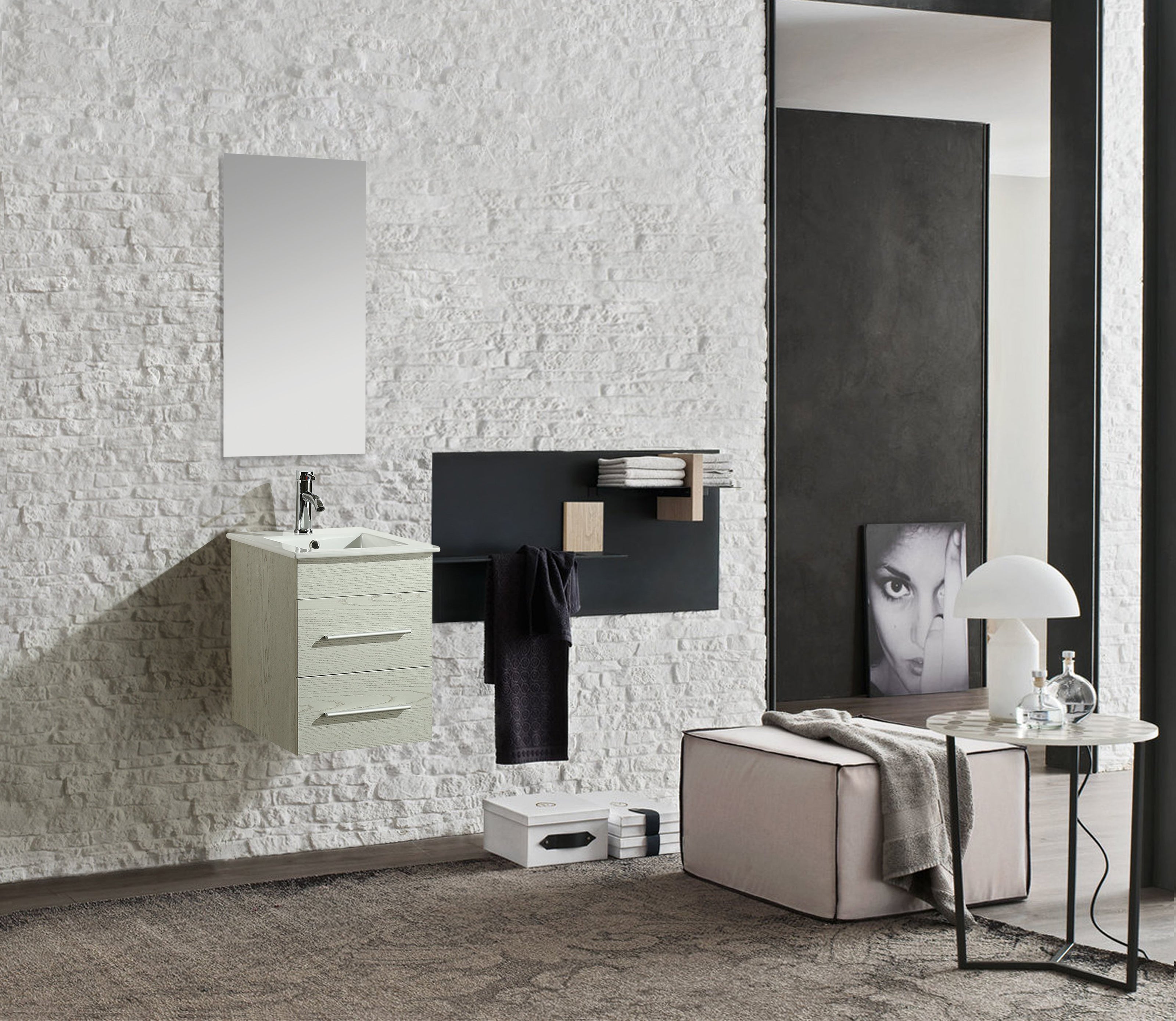 Mobile Arredo Bagno Rayan 41 cm Sospeso Moderno Bianco