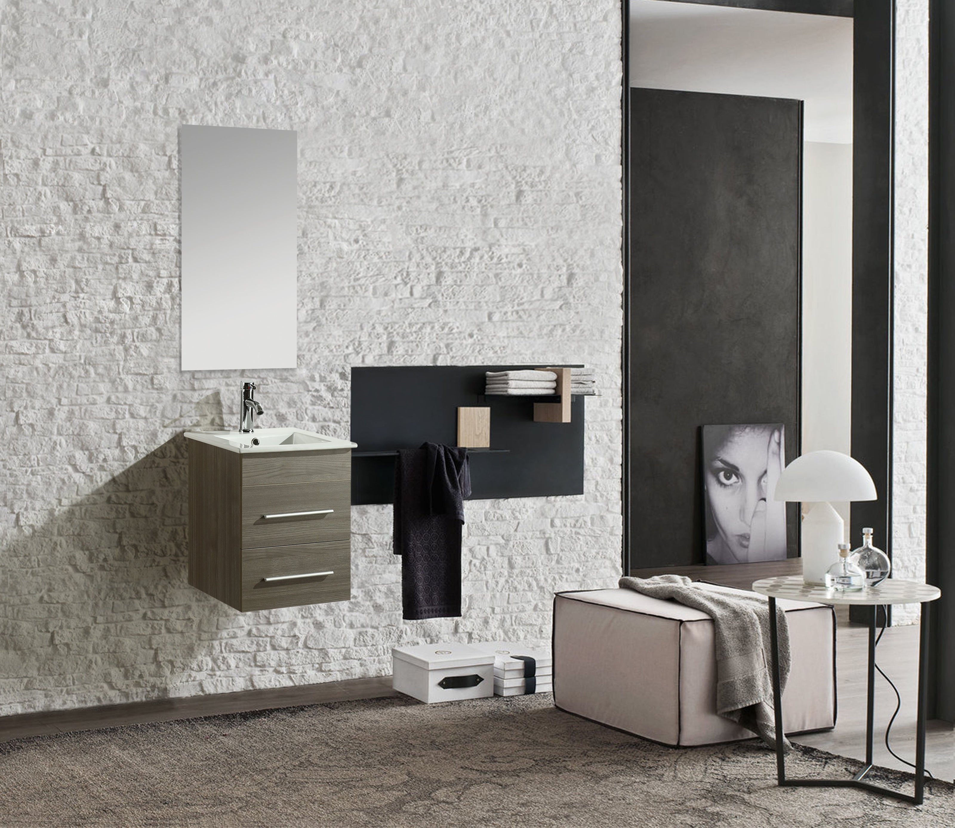 Mobile Arredo Bagno Rayan 41 cm Sospeso Moderno Grigio