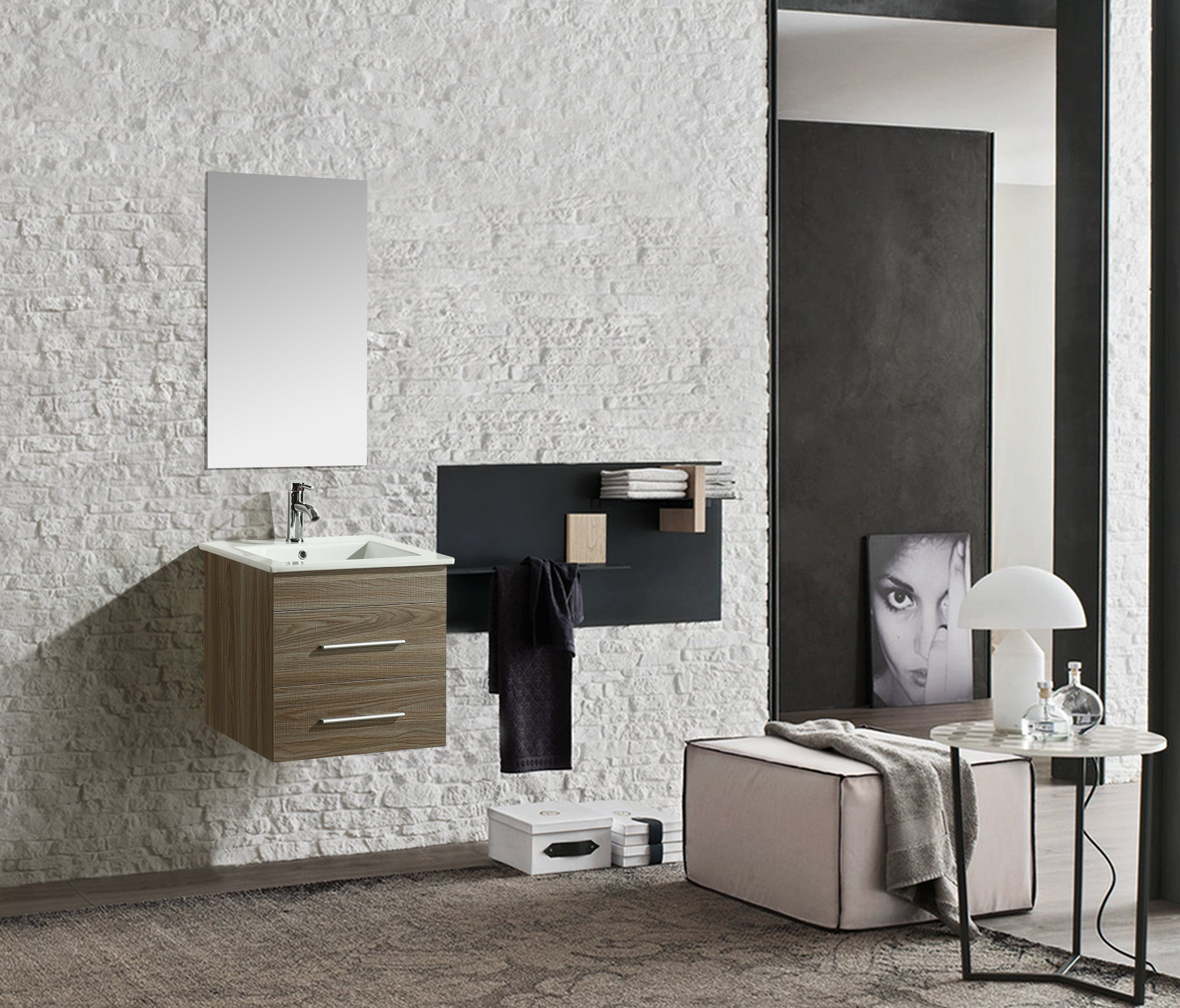 Mobile Arredo Bagno Jasmin 53 cm Sospeso Moderno Rovere