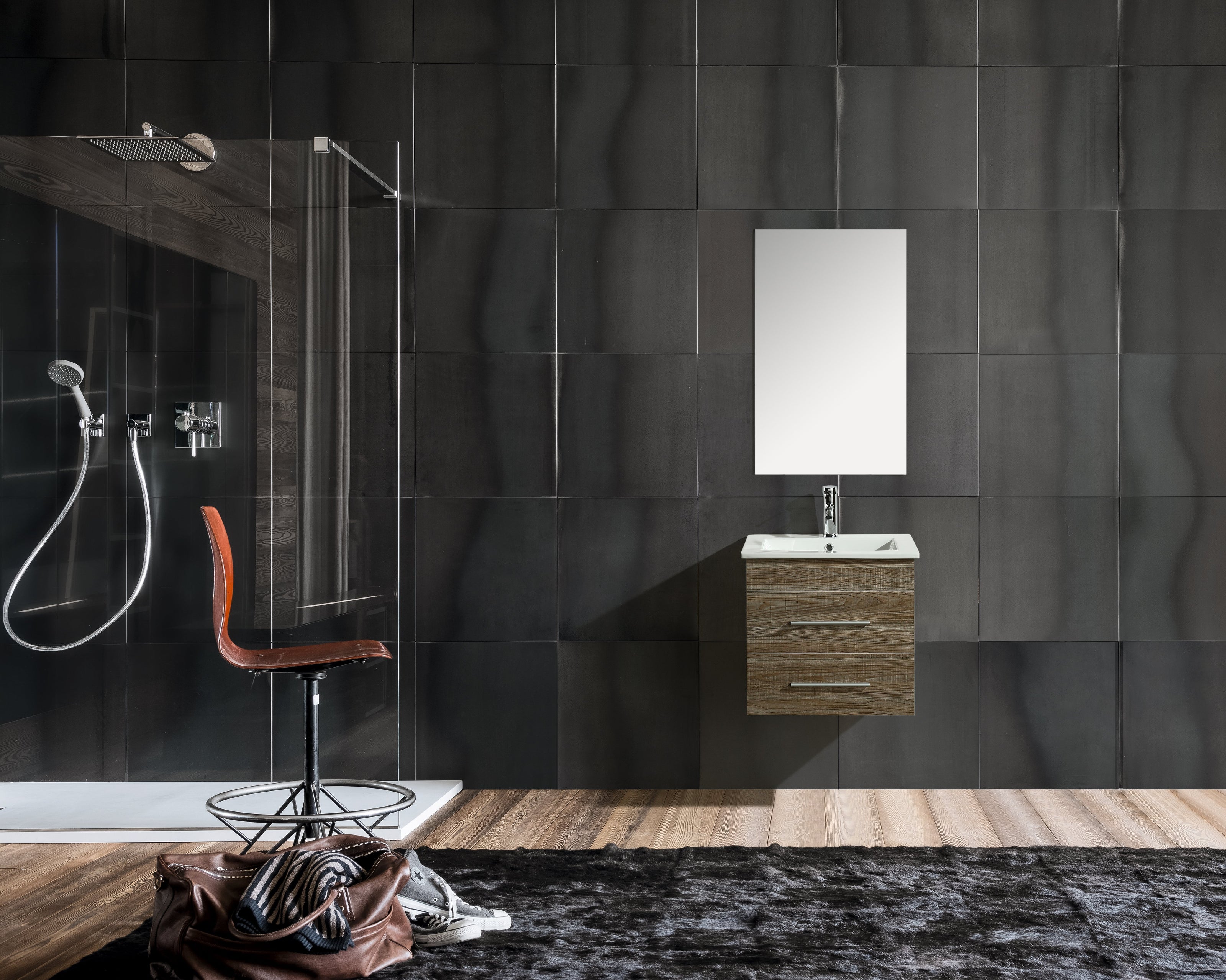 Mobile Arredo Bagno Jasmin 53 cm Sospeso Moderno Rovere