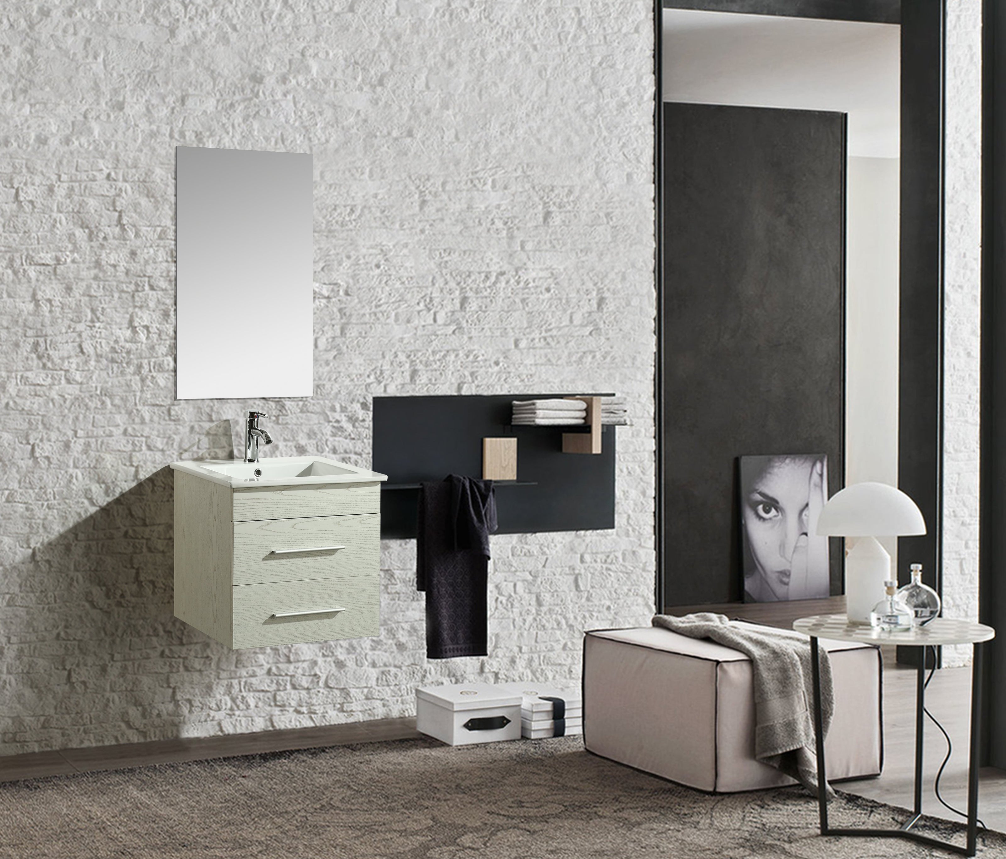 Mobile Arredo Bagno Jasmin 53 cm Sospeso Moderno Bianco