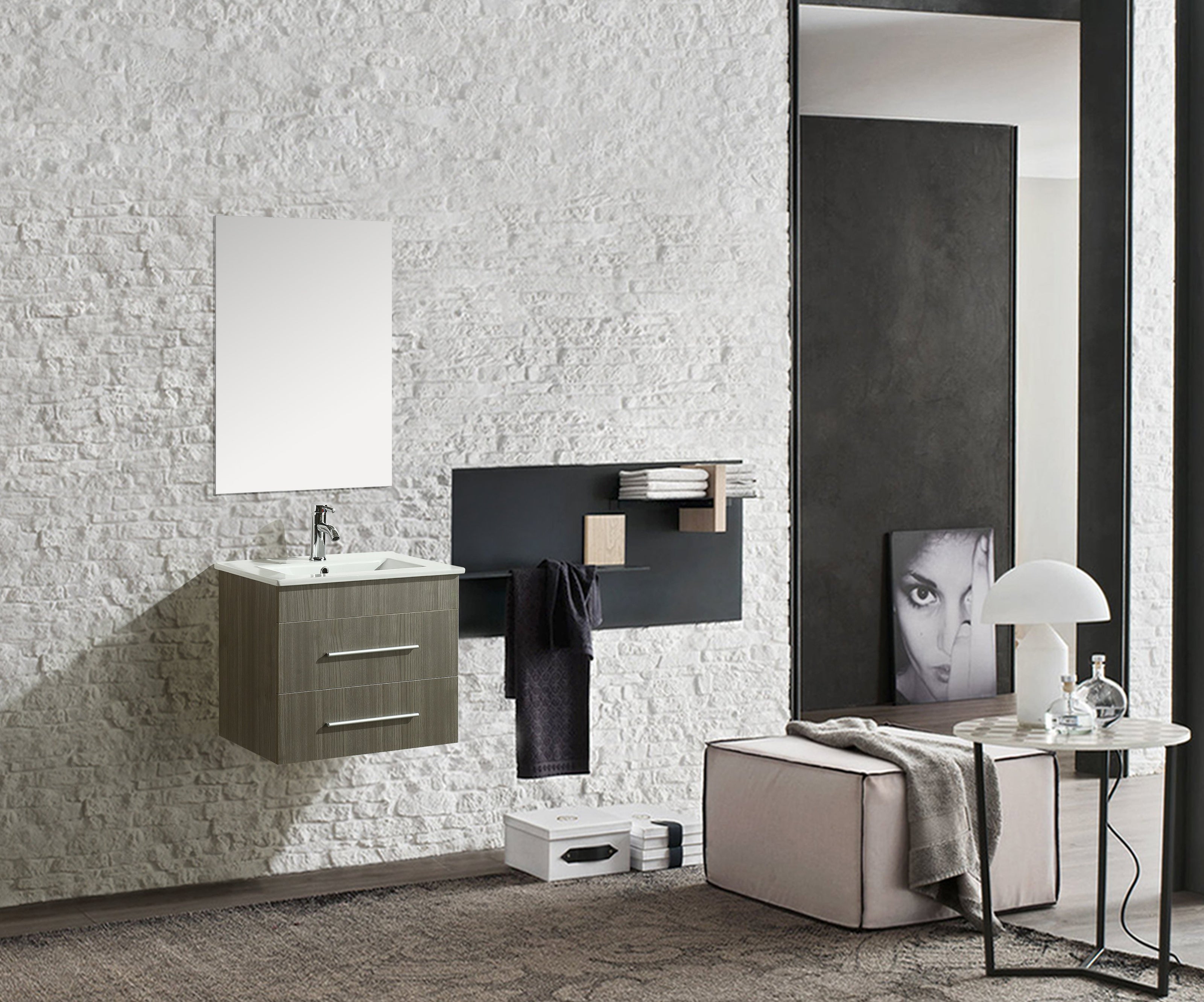 Mobile Arredo Bagno Kristal 60 cm Sospeso Moderno Grigio