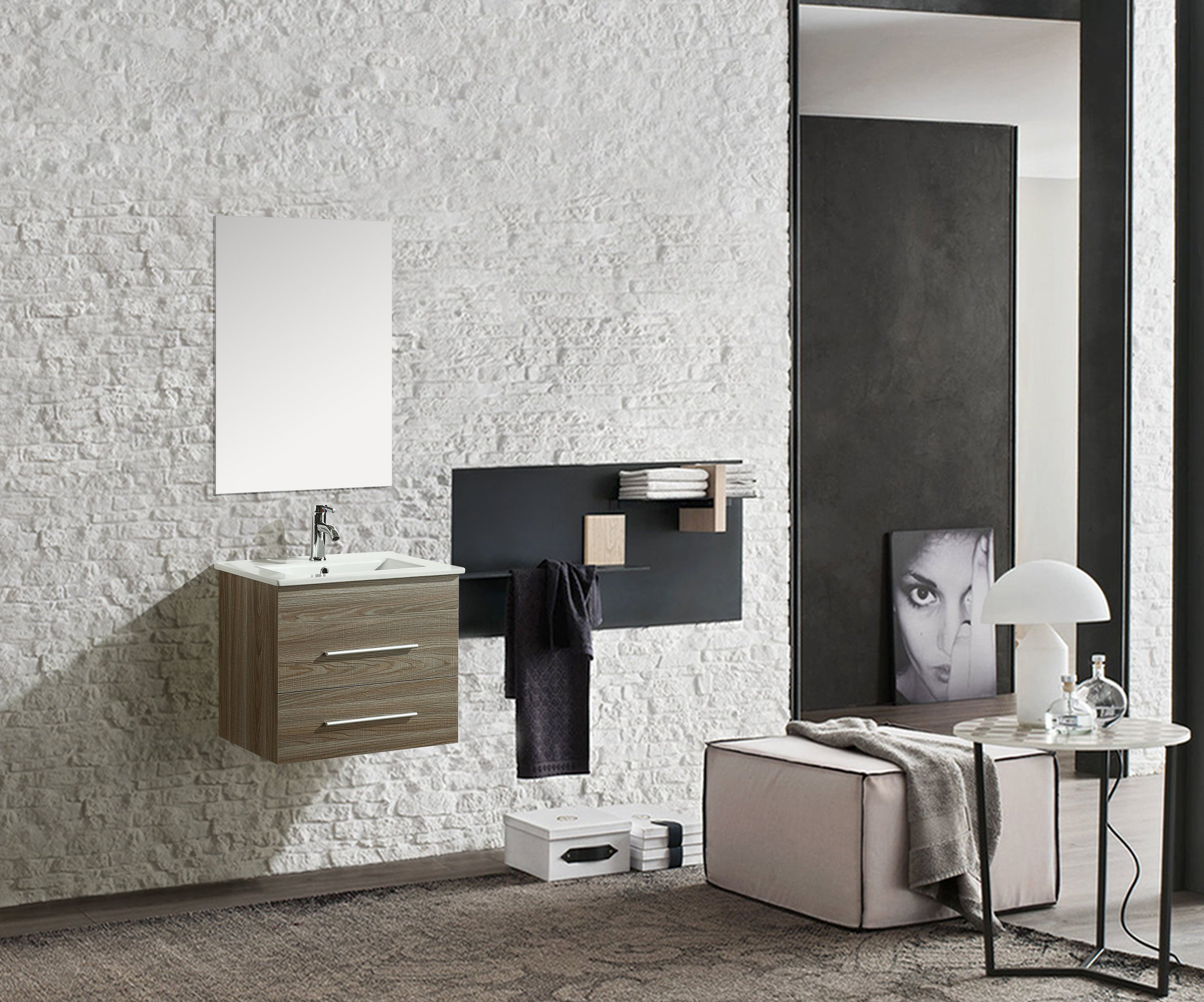 Mobile Arredo Bagno Kristal 60 cm Sospeso Moderno Rovere