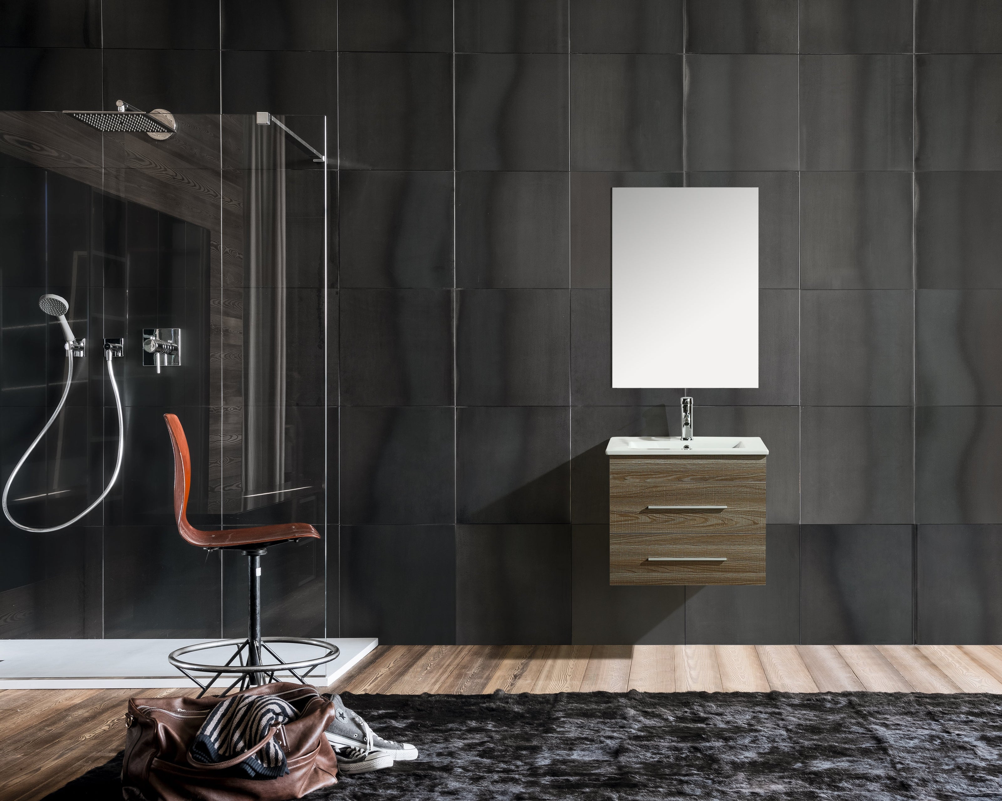 Mobile Arredo Bagno Kristal 60 cm Sospeso Moderno Rovere