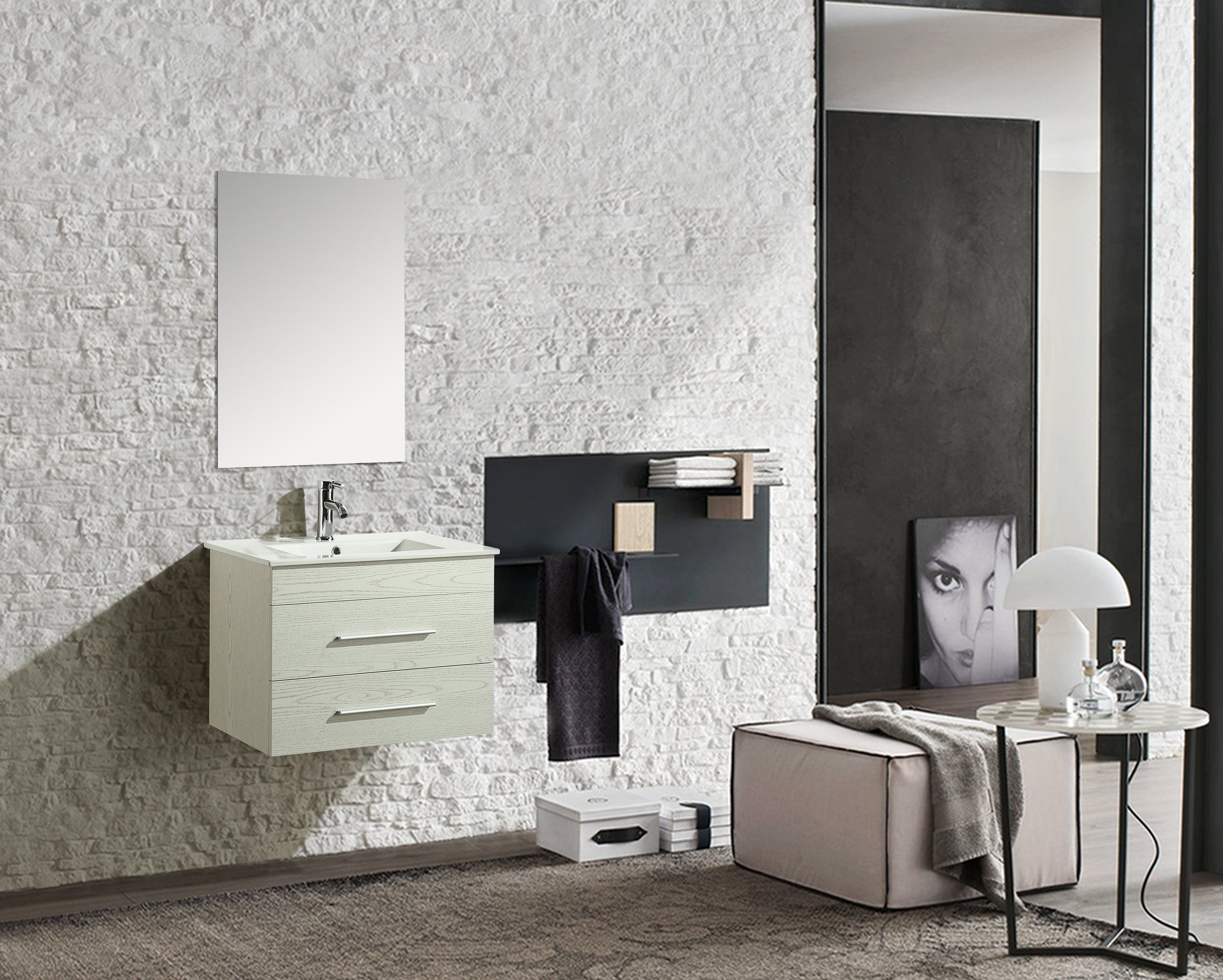 Mobile Arredo Bagno Saturno 70 cm Sospeso Moderno Bianco