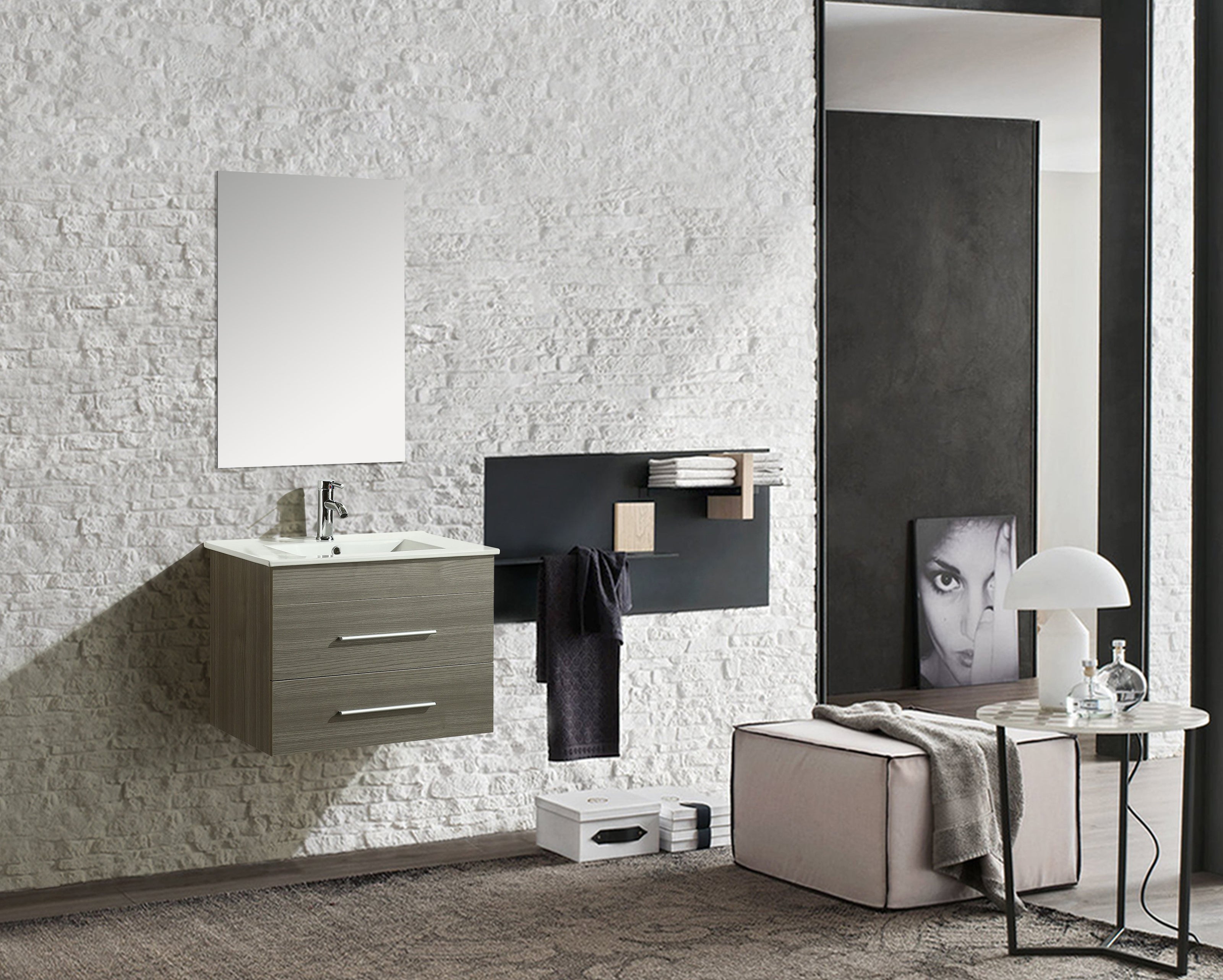 Mobile Arredo Bagno Saturno 70 cm Sospeso Moderno Grigio