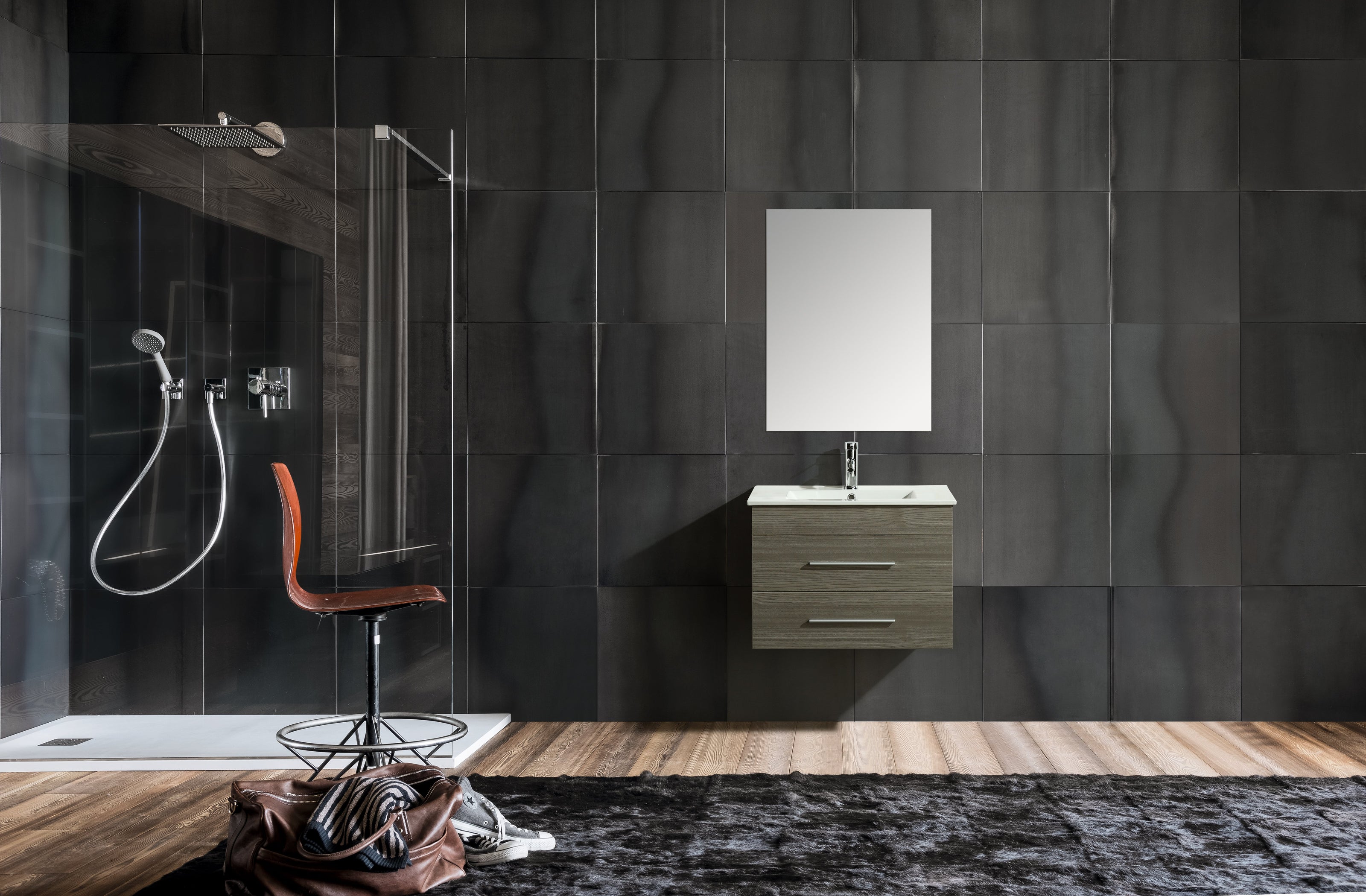 Mobile Arredo Bagno Saturno 70 cm Sospeso Moderno Grigio