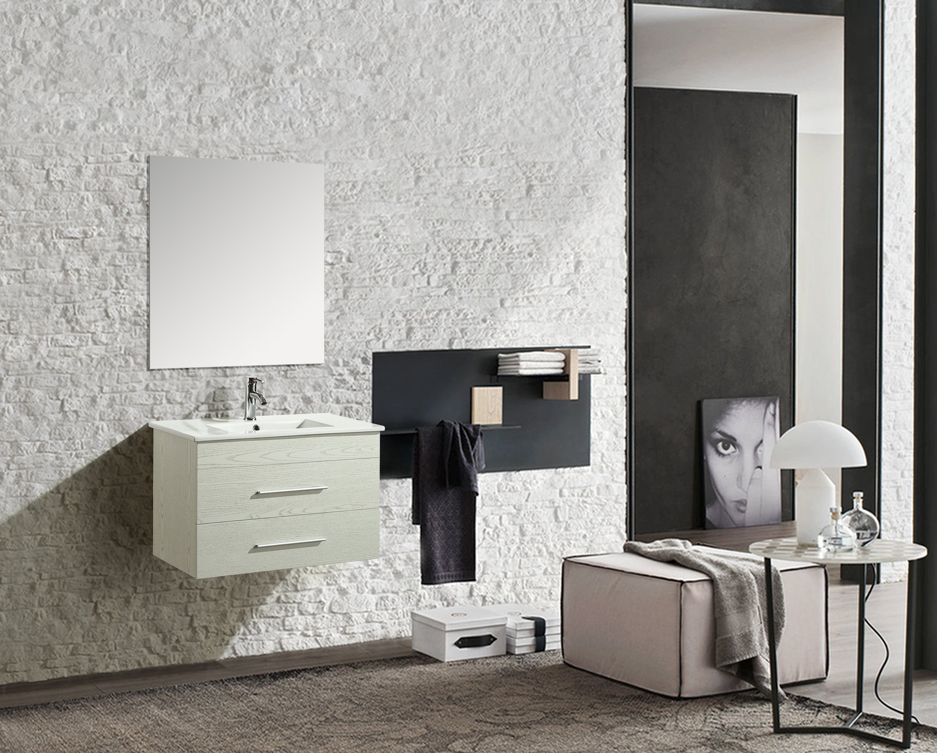 Mobile Arredo Bagno Giove 80 cm Sospeso Moderno Bianco