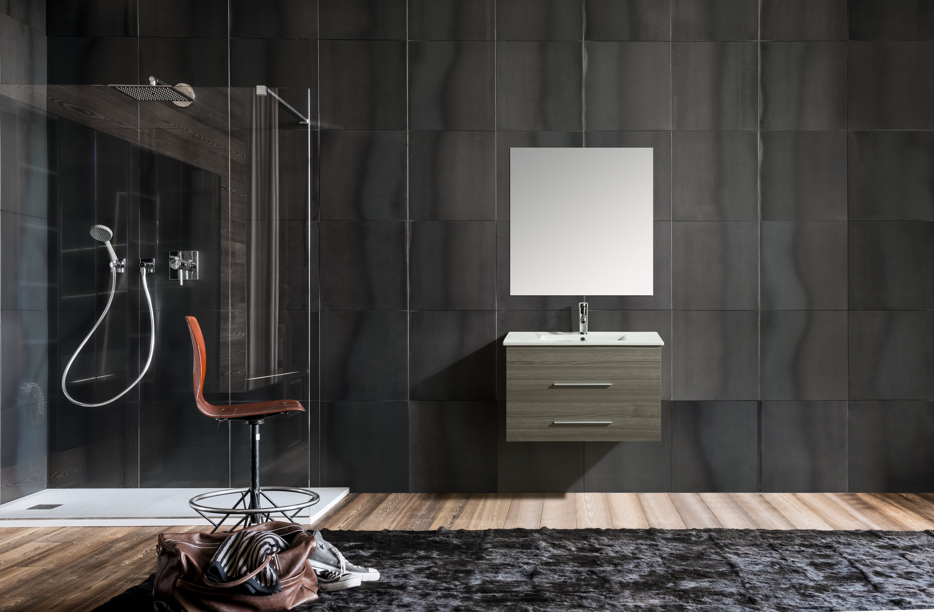 Mobile Arredo Bagno Giove 80 cm Sospeso Moderno Grigio