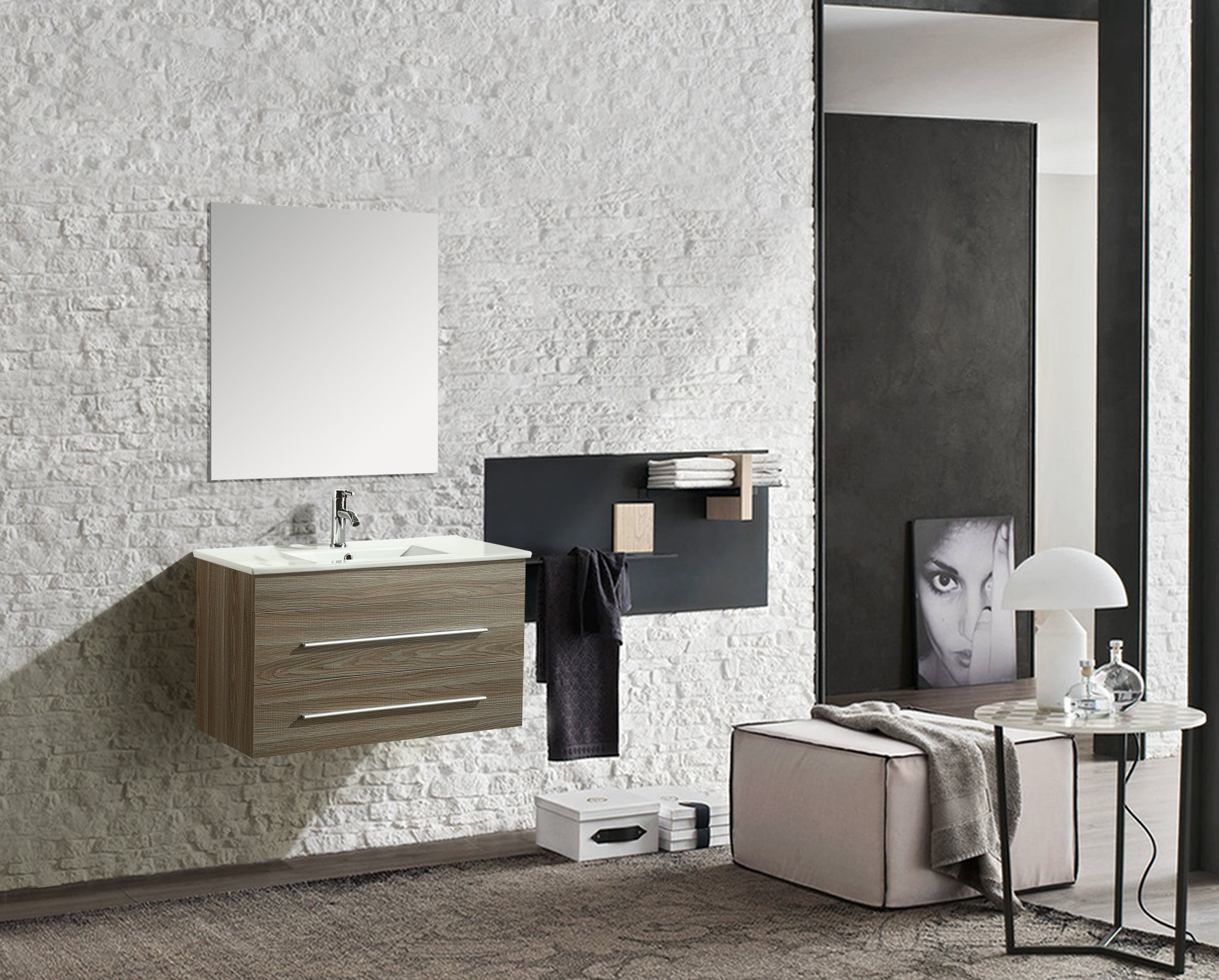 Mobile Arredo Bagno Angy 90 cm Sospeso Moderno Rovere