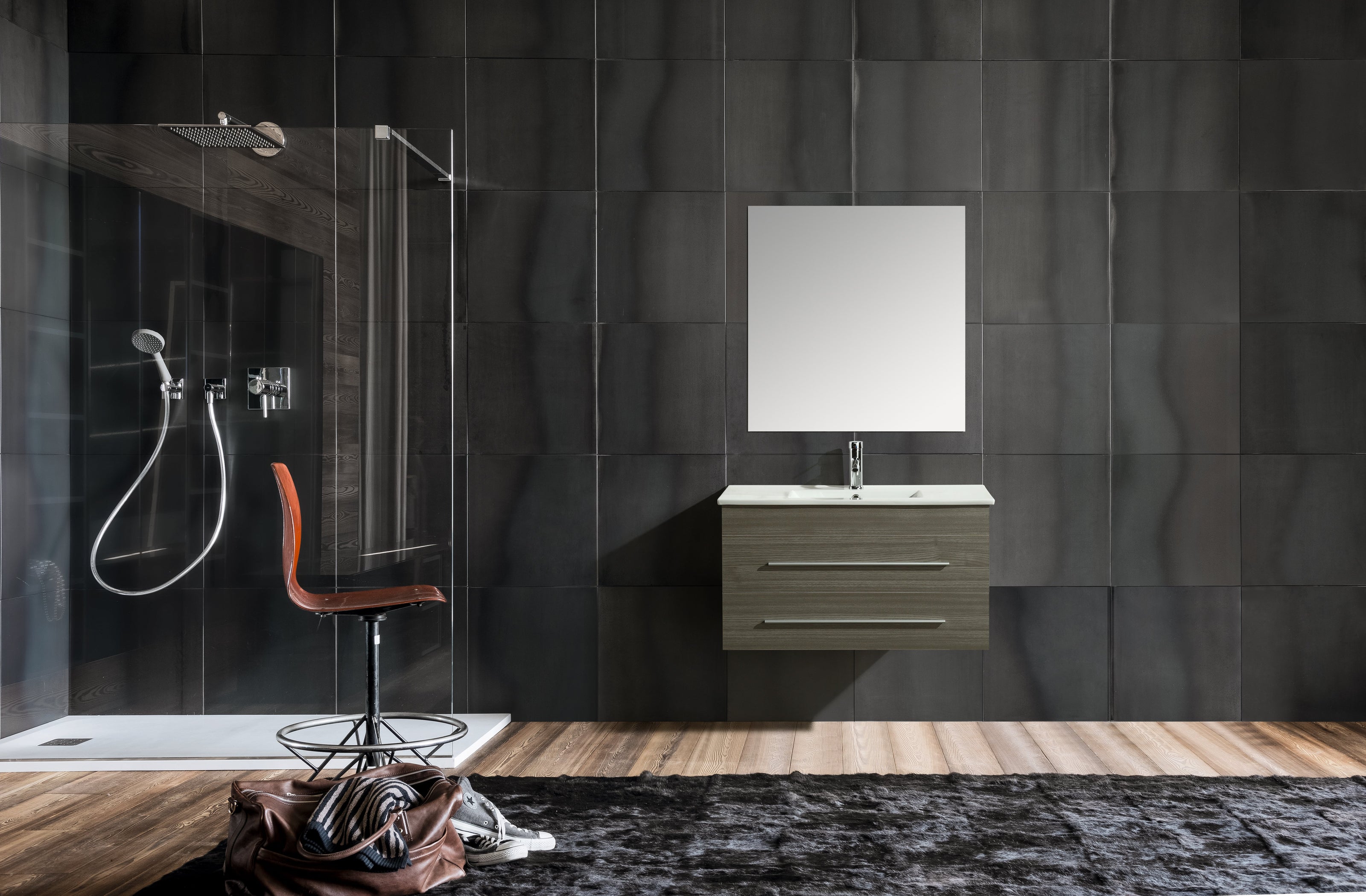 Mobile Arredo Bagno Angy 90 cm Sospeso Moderno Grigio