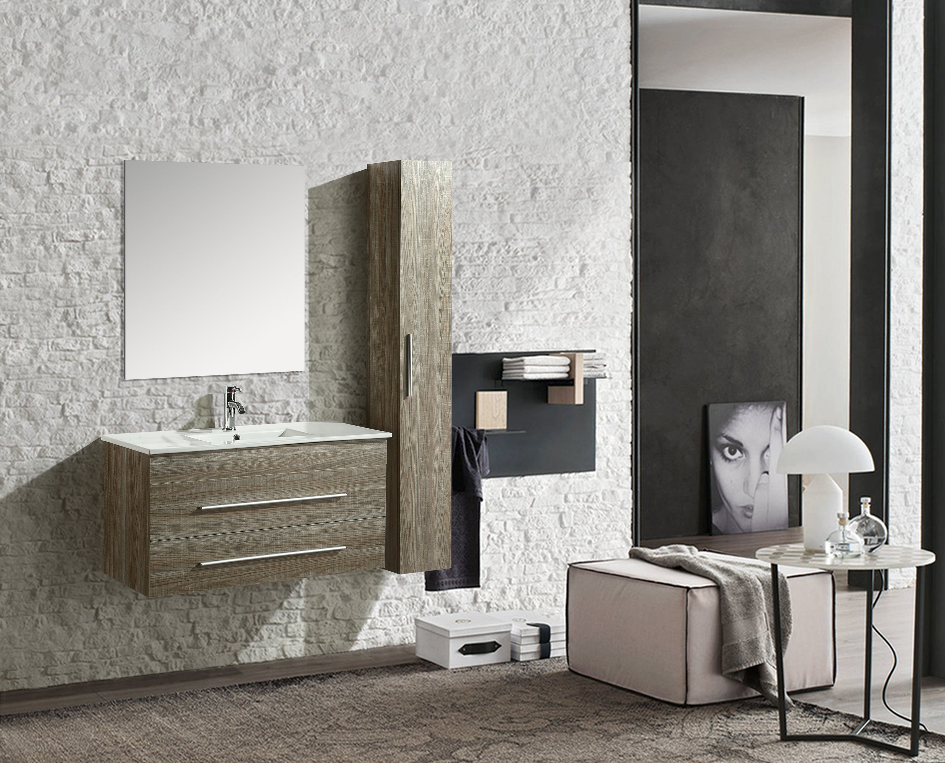 Mobile Arredo Bagno Urban 100 cm Sospeso Moderno Rovere