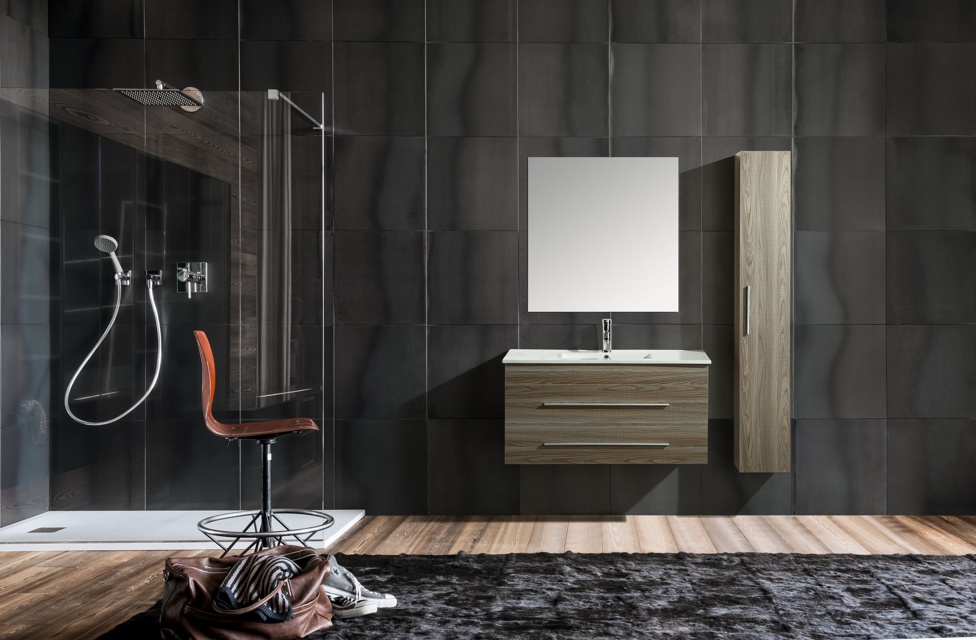 Mobile Arredo Bagno Urban 100 cm Sospeso Moderno Rovere