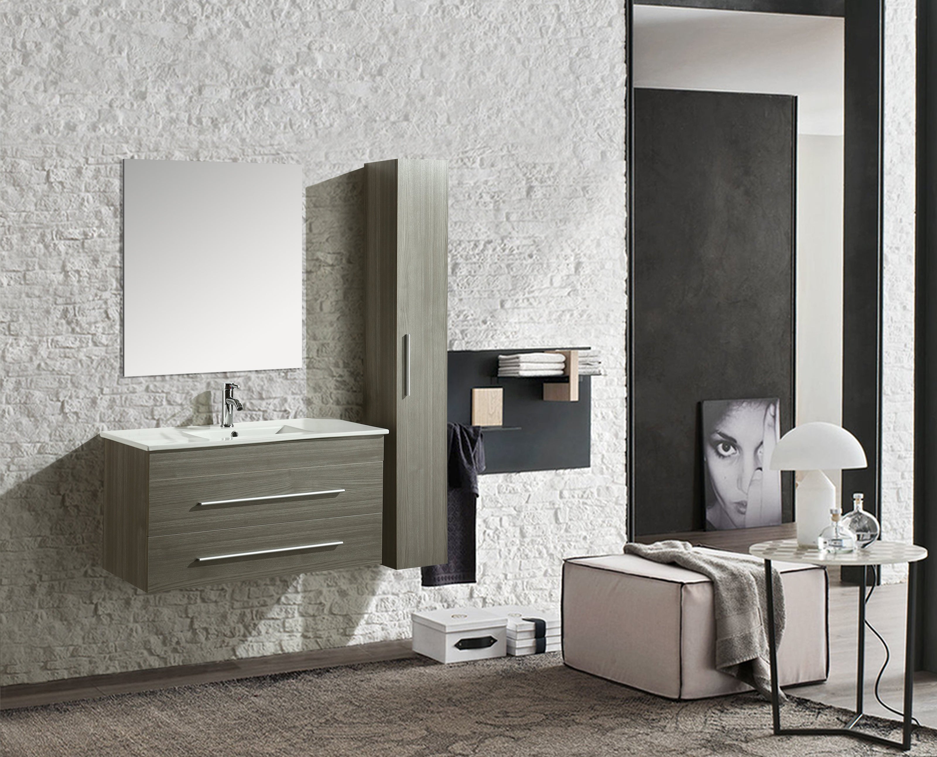 Mobile Arredo Bagno Urban 100 cm Sospeso Moderno Grigio