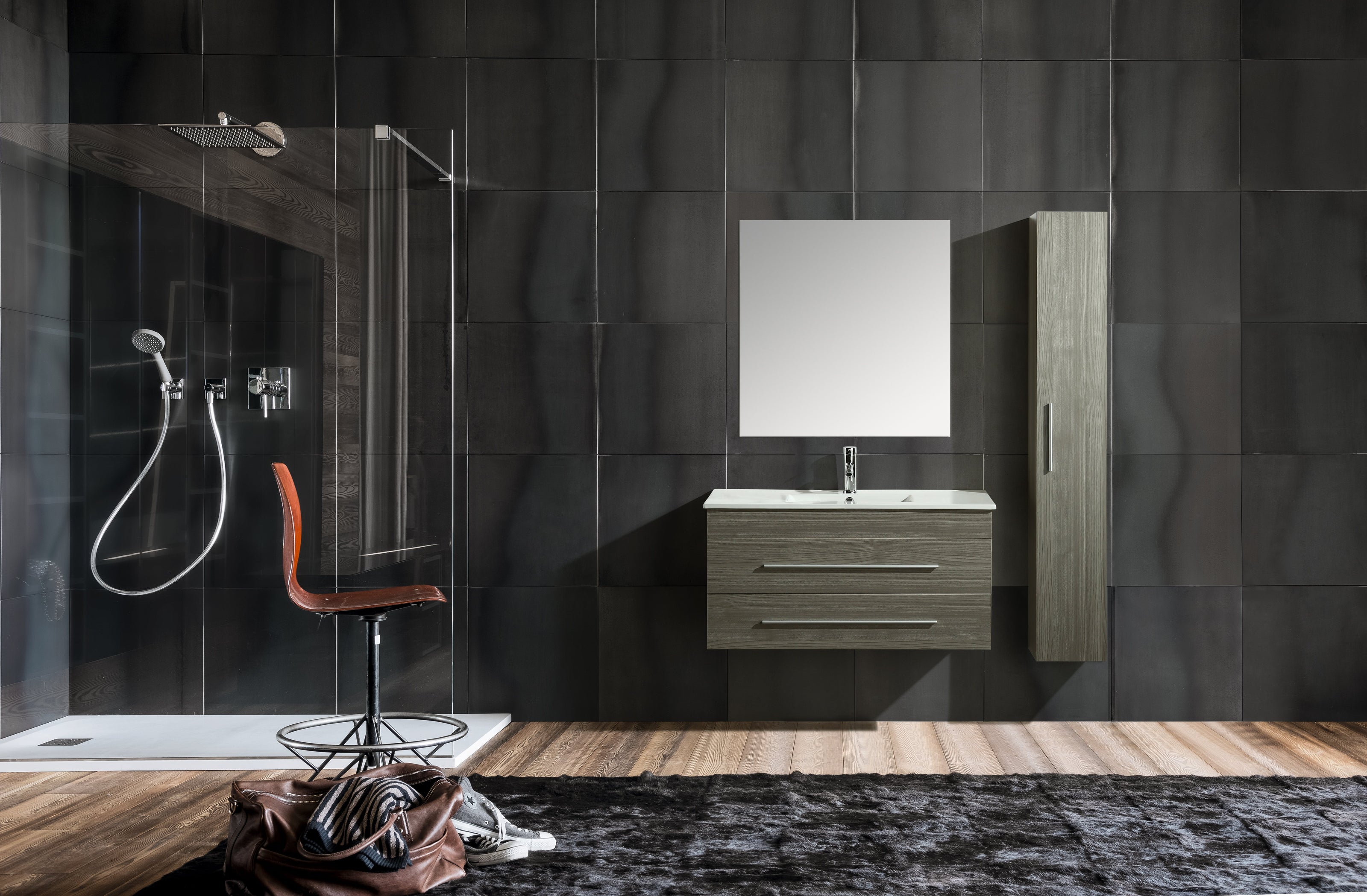 Mobile Arredo Bagno Urban 100 cm Sospeso Moderno Grigio