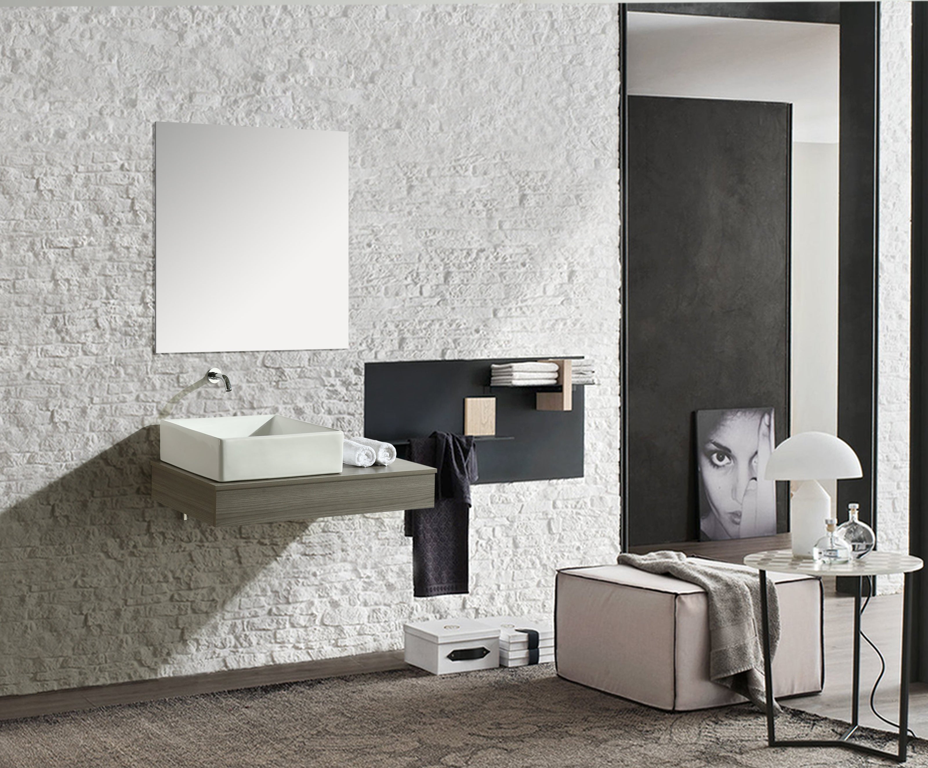 Mobile Arredo Bagno British 85 cm Sospeso di Design Grigio