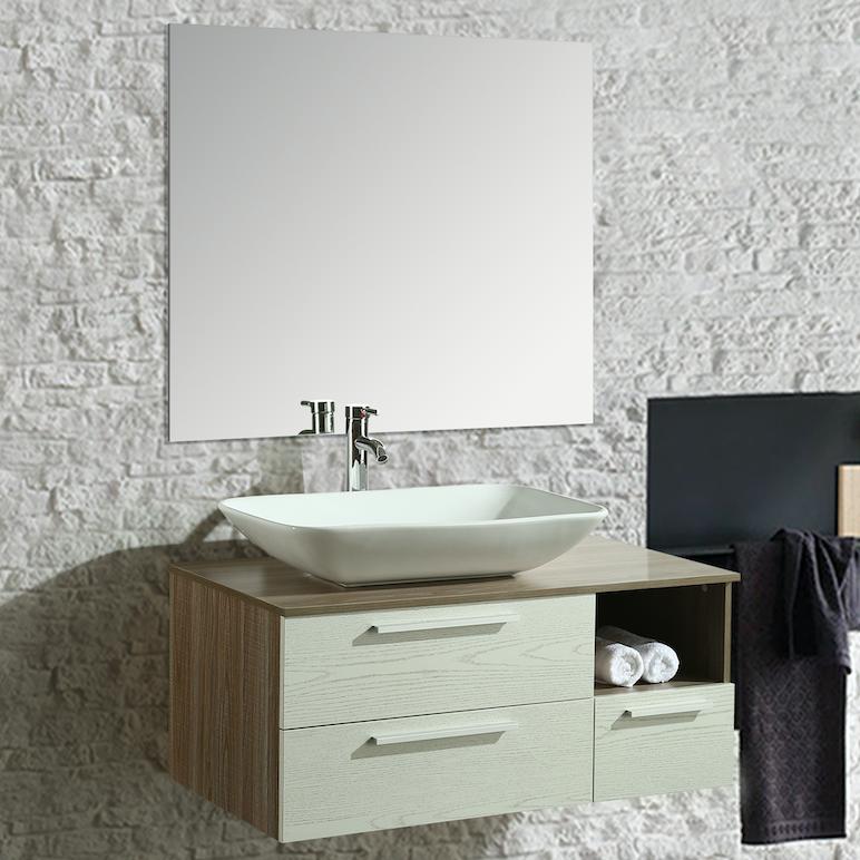 Mobile Arredo Bagno London 100 cm Sospeso di Design Rovere-bianco