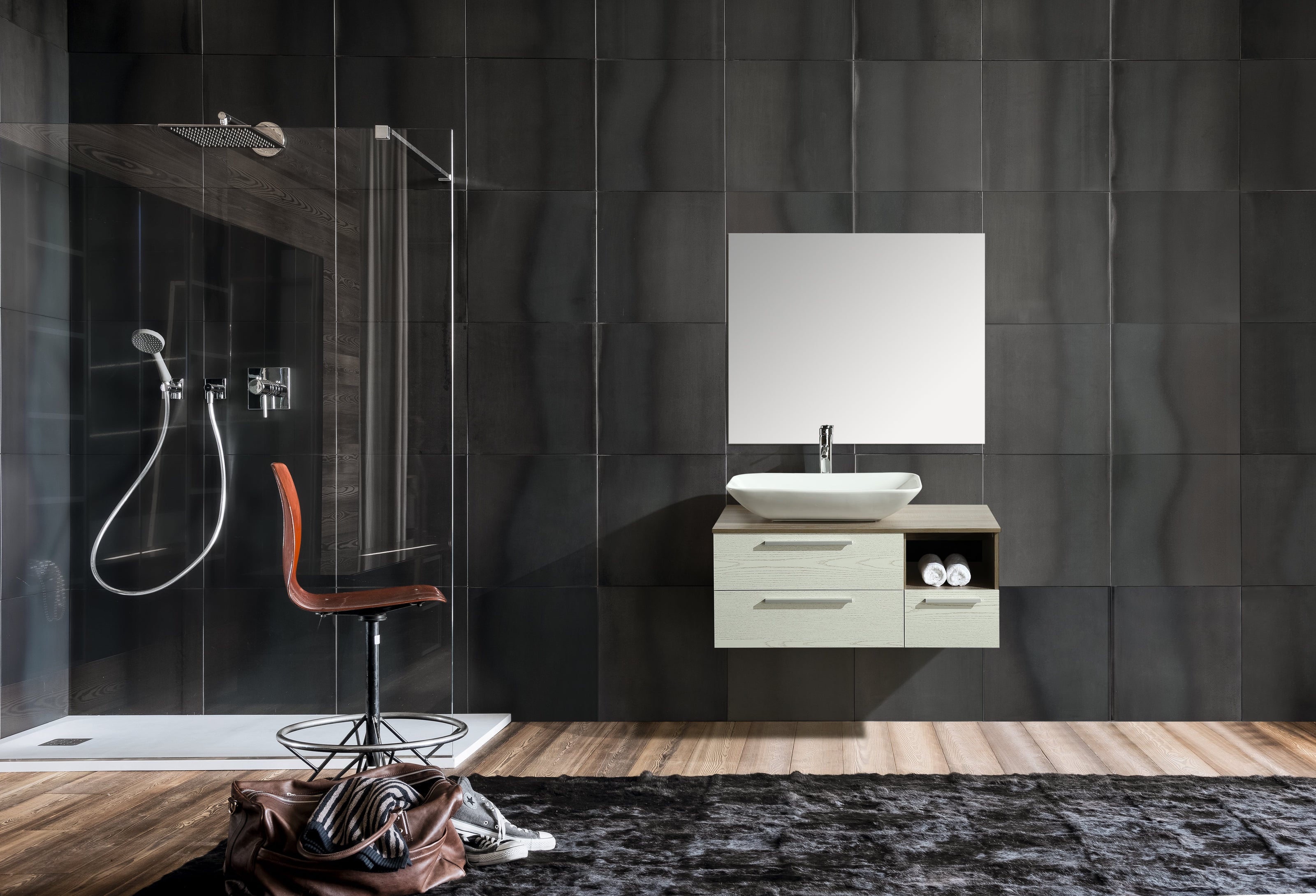 Mobile Arredo Bagno London 100 cm Sospeso di Design Rovere-bianco