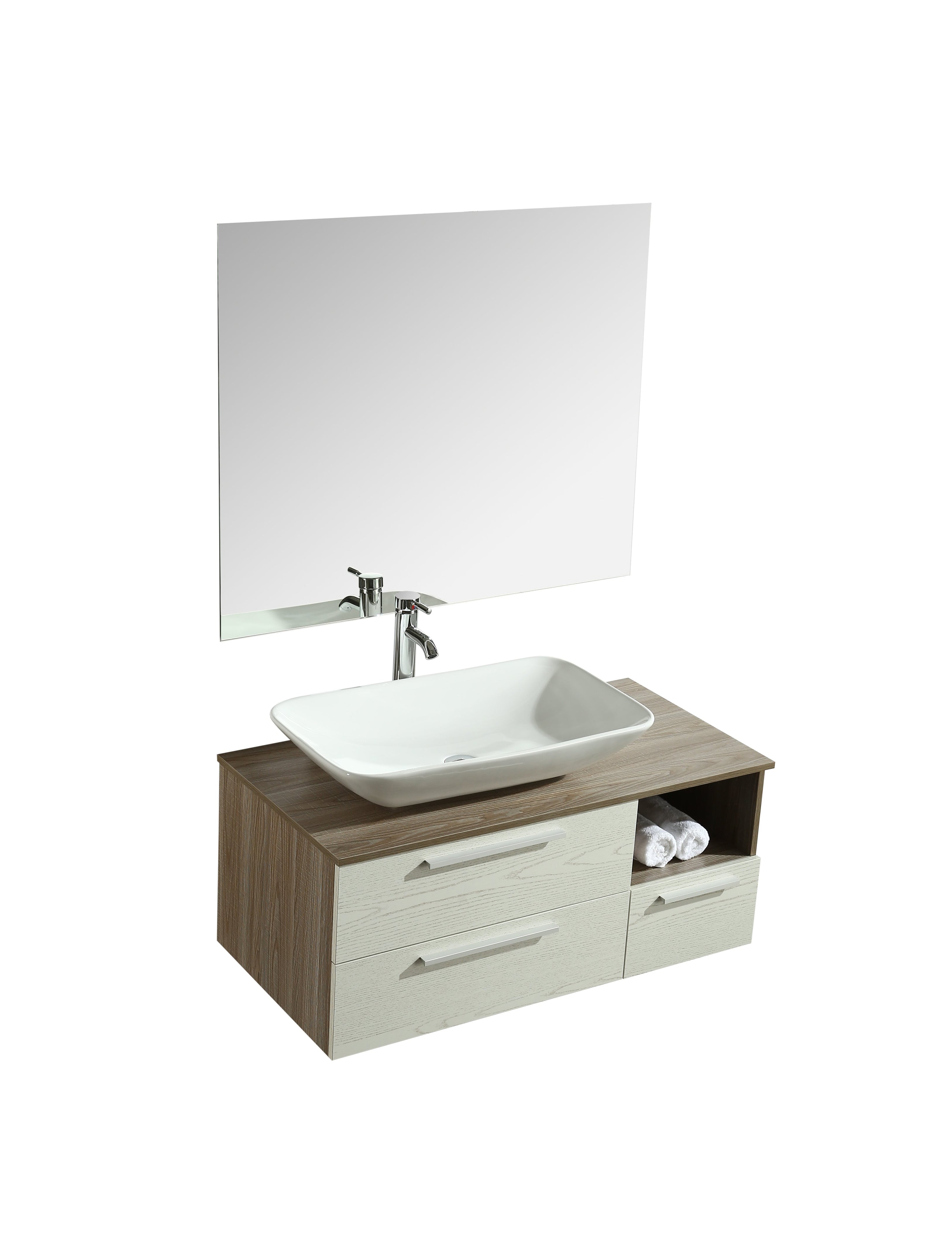 Mobile Arredo Bagno London 100 cm Sospeso di Design Rovere-bianco