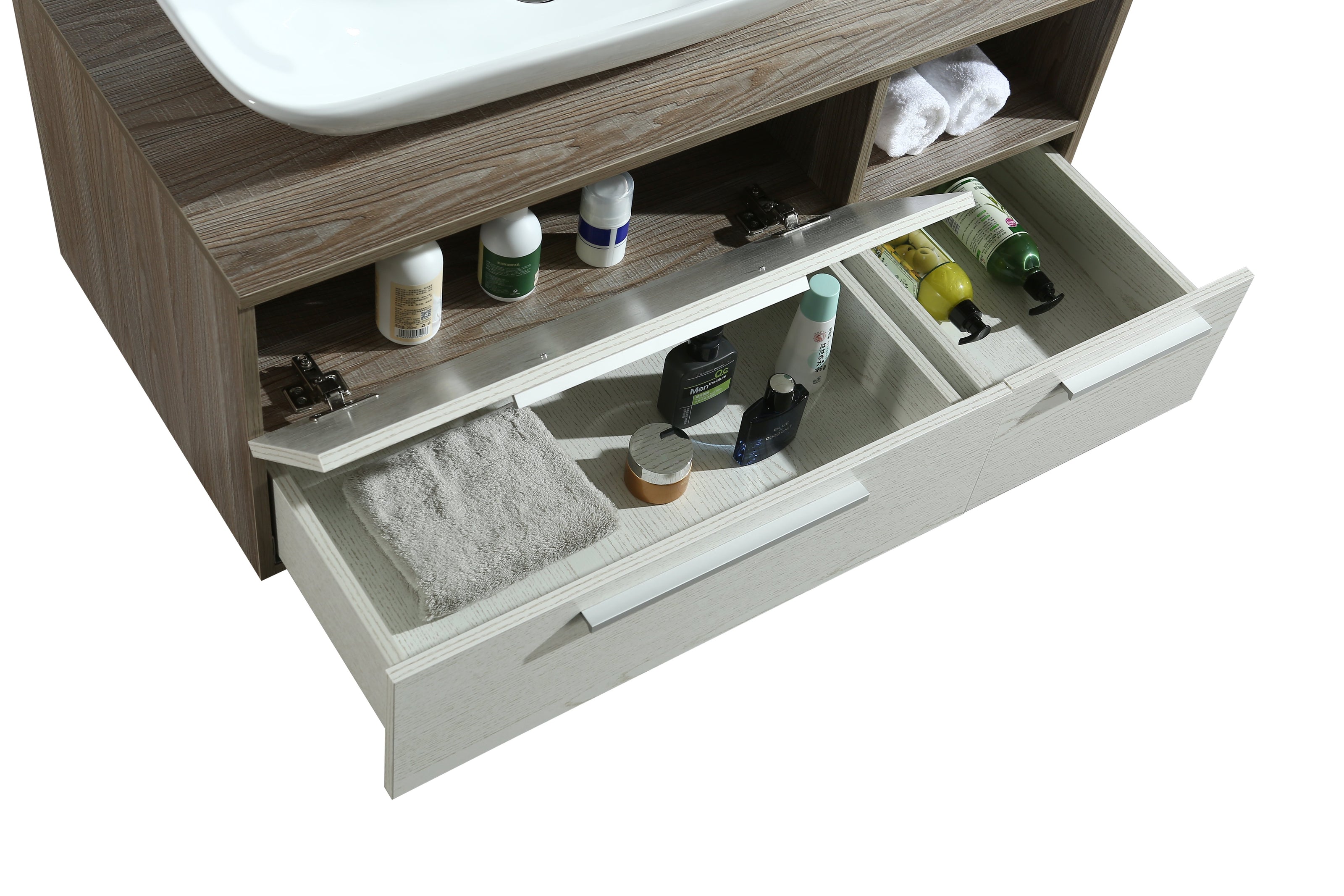 Mobile Arredo Bagno London 100 cm Sospeso di Design Rovere-bianco