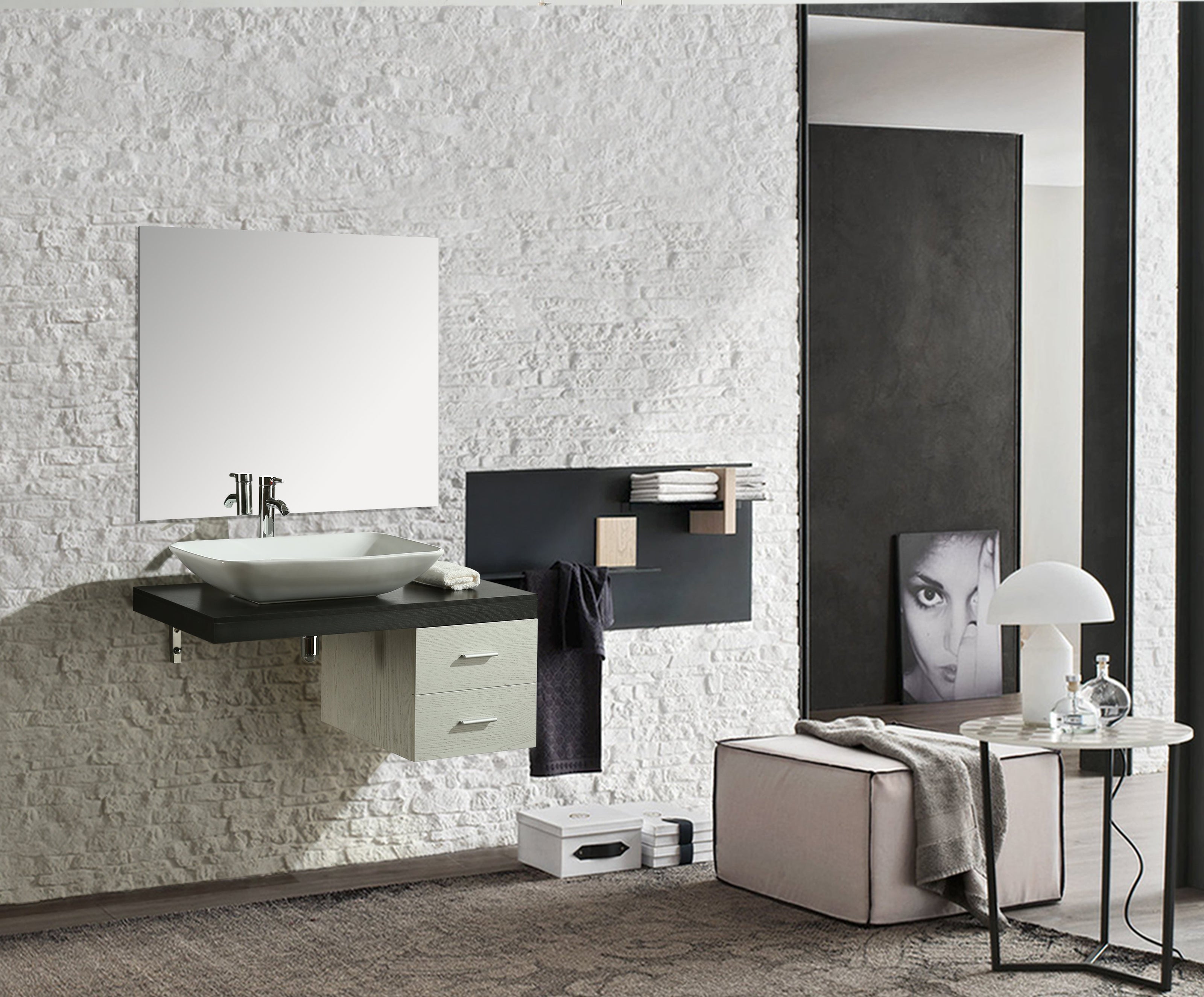 Mobile Arredo Bagno Picasso 100 cm Sospeso di Design Bianco-Nero