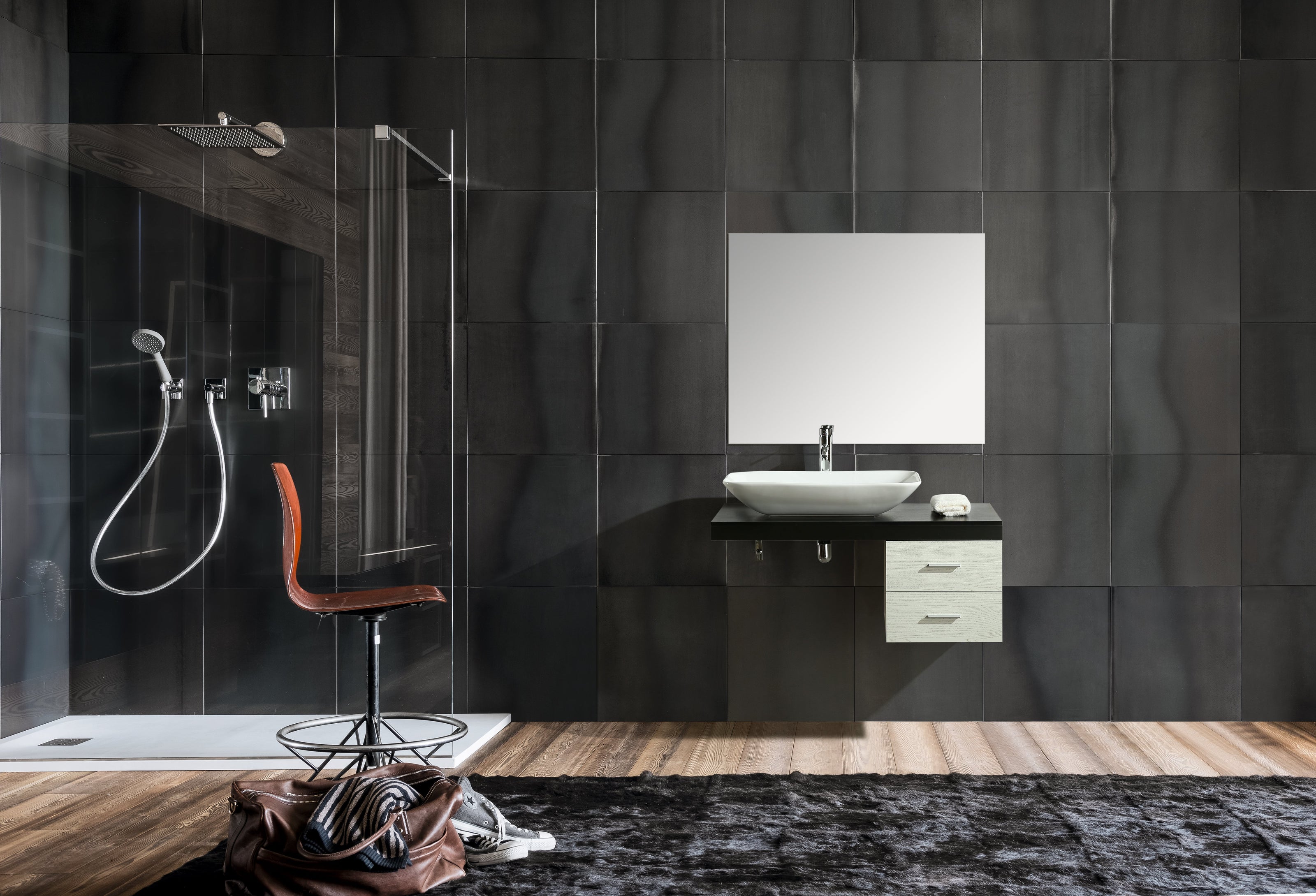 Mobile Arredo Bagno Picasso 100 cm Sospeso di Design Bianco-Nero