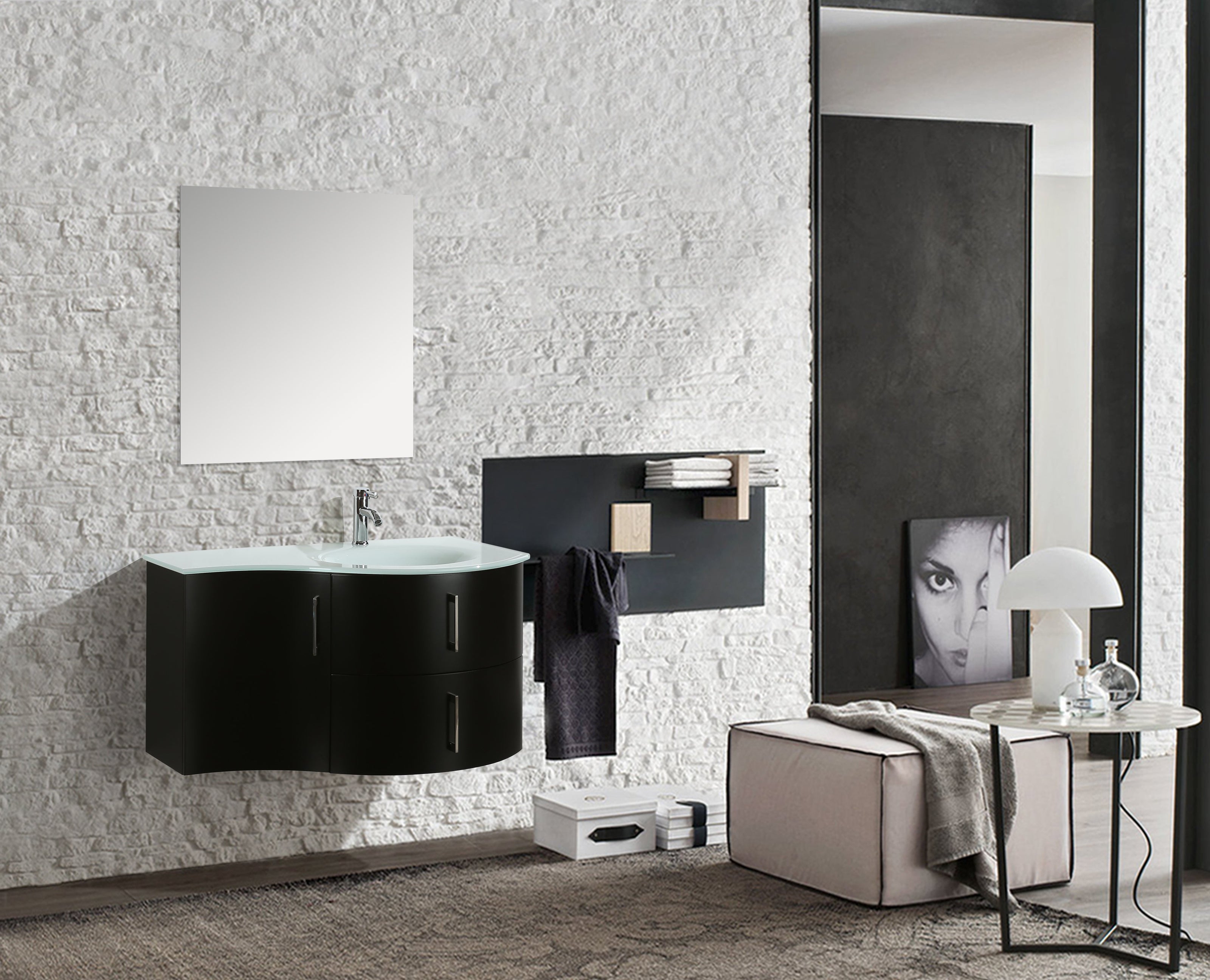Mobile Arredo Bagno Kursal 104 cm Sospeso Nero Destro Moderno