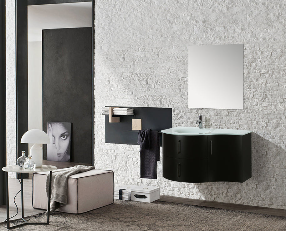 Mobile Arredo Bagno Kursal 104 cm Sospeso Nero Sinistro Moderno