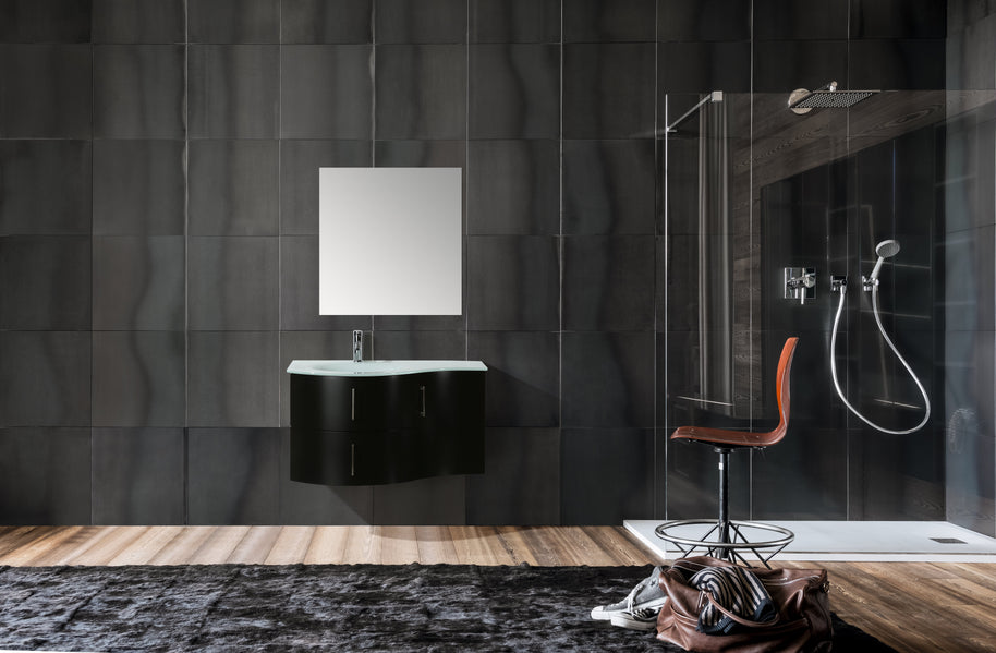 Mobile Arredo Bagno Kursal 104 cm Sospeso Nero Sinistro Moderno