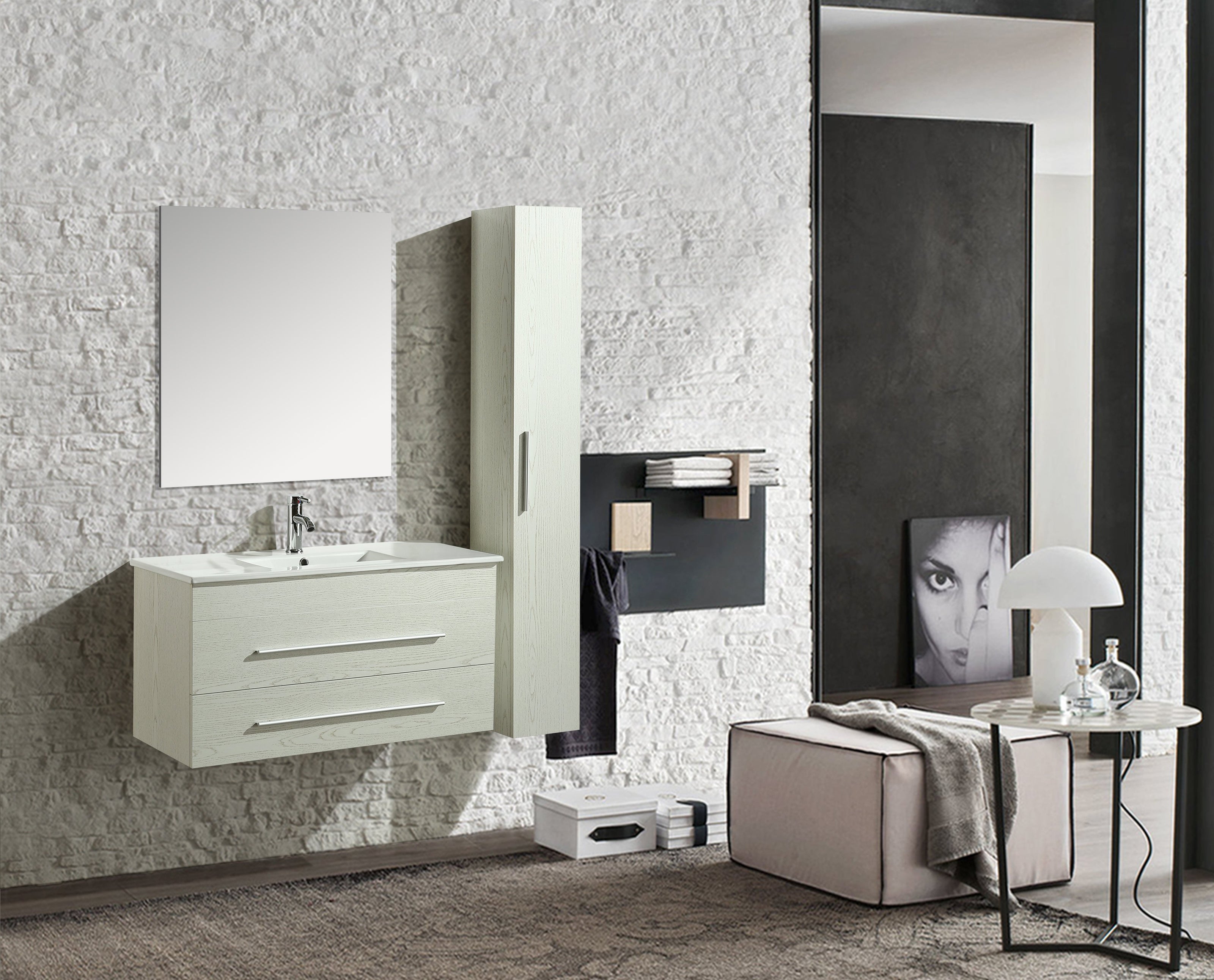 Mobile Arredo Bagno Urban 100 cm Sospeso Moderno Bianco