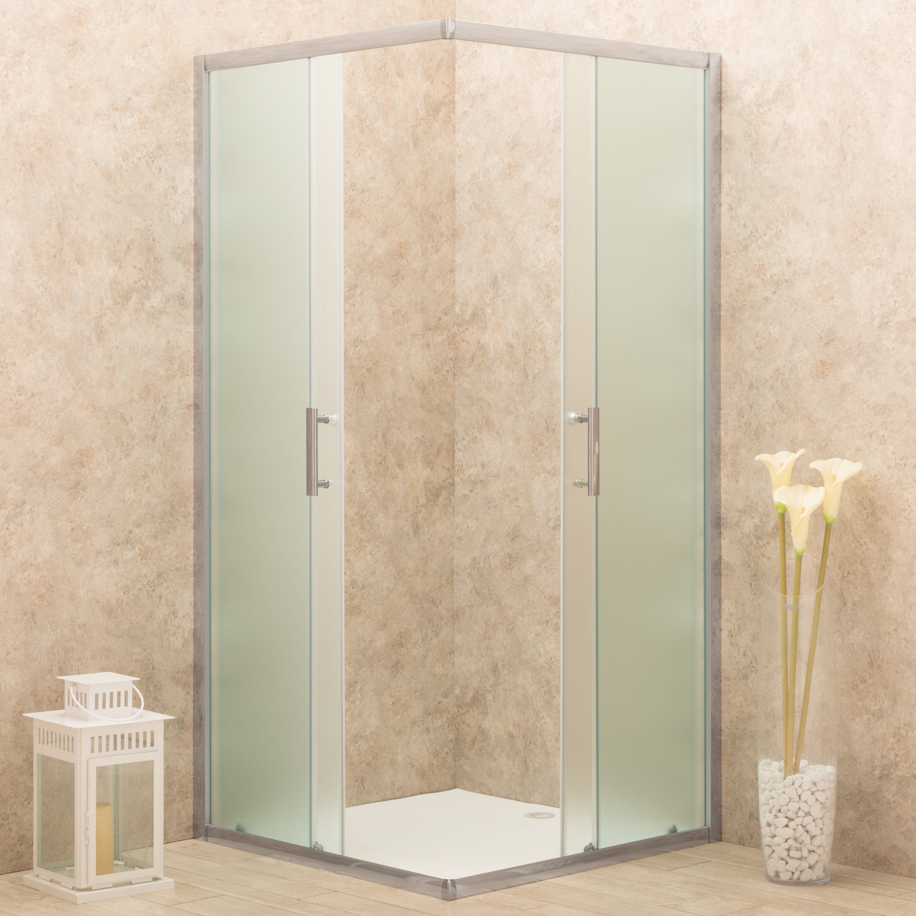 Cabina Doccia Vetri 6mm Frosted Telaio Alluminio 90x90