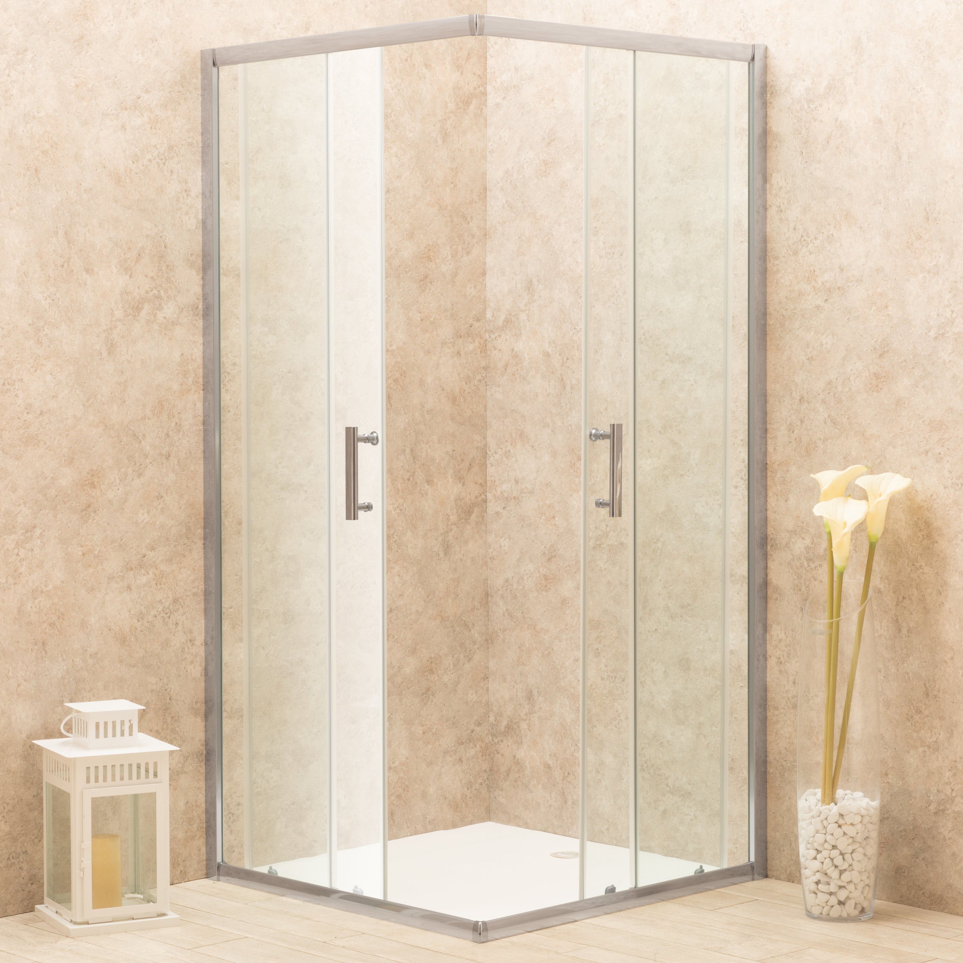 Cabina Box Doccia Vetri 6mm Trasparente Telaio Inox 90x90