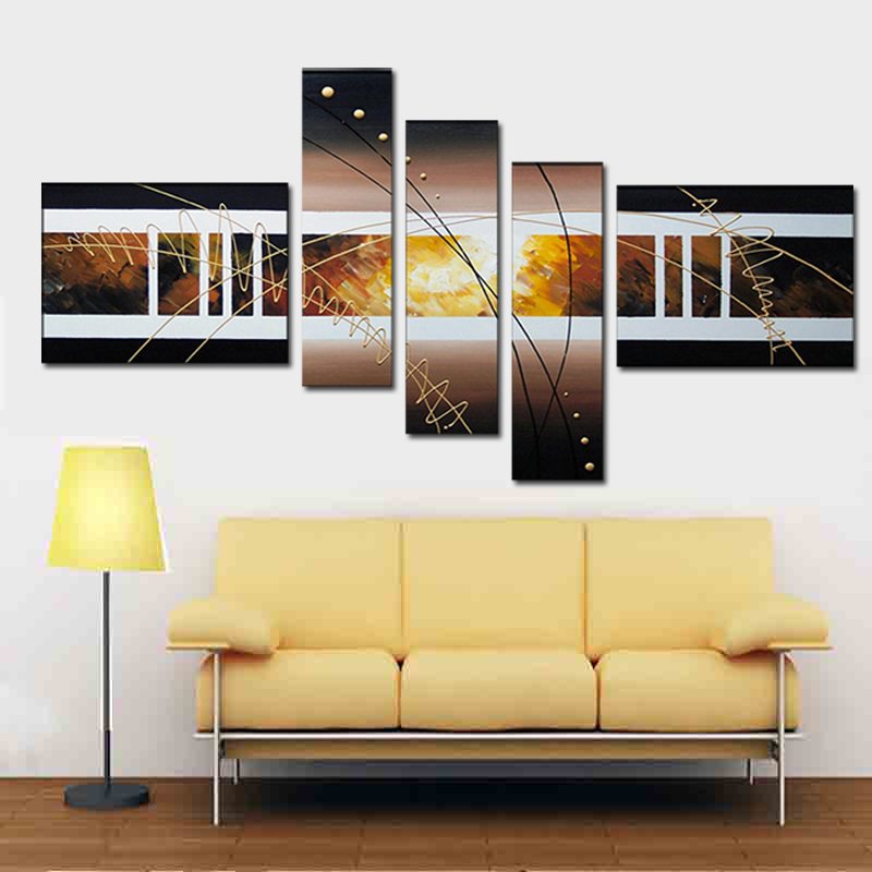 Quadro Dipinto a Mano Olio su Tela Astratto a 5 Pannelli N20