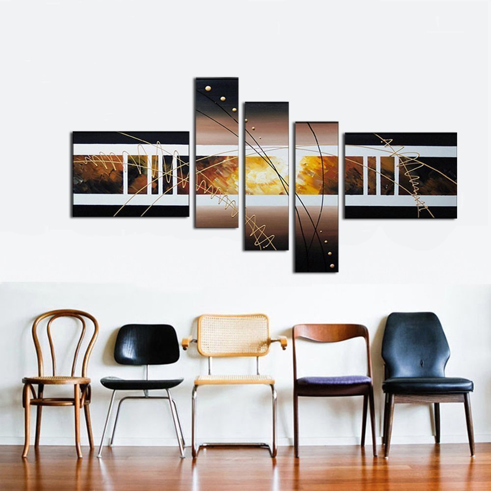 Quadro Dipinto a Mano Olio su Tela Astratto a 5 Pannelli N20