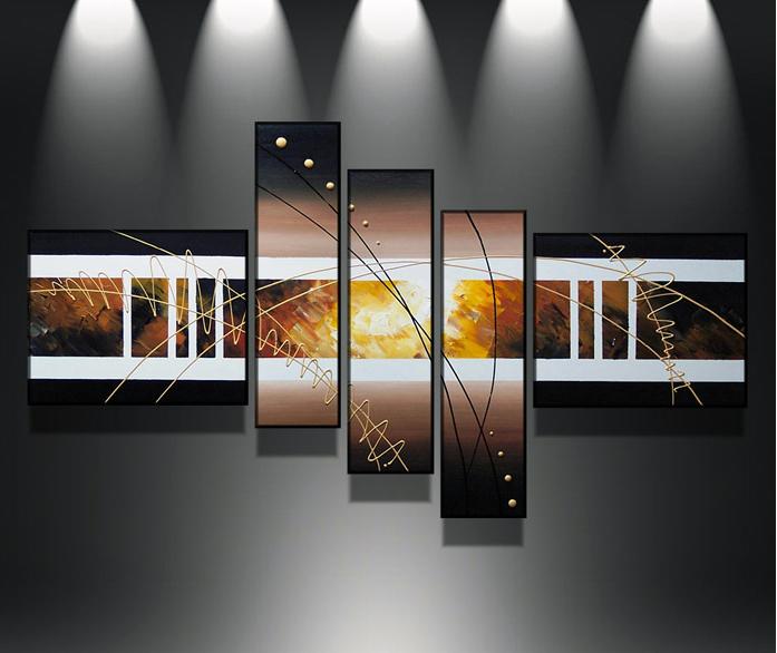 Quadro Dipinto a Mano Olio su Tela Astratto a 5 Pannelli N20