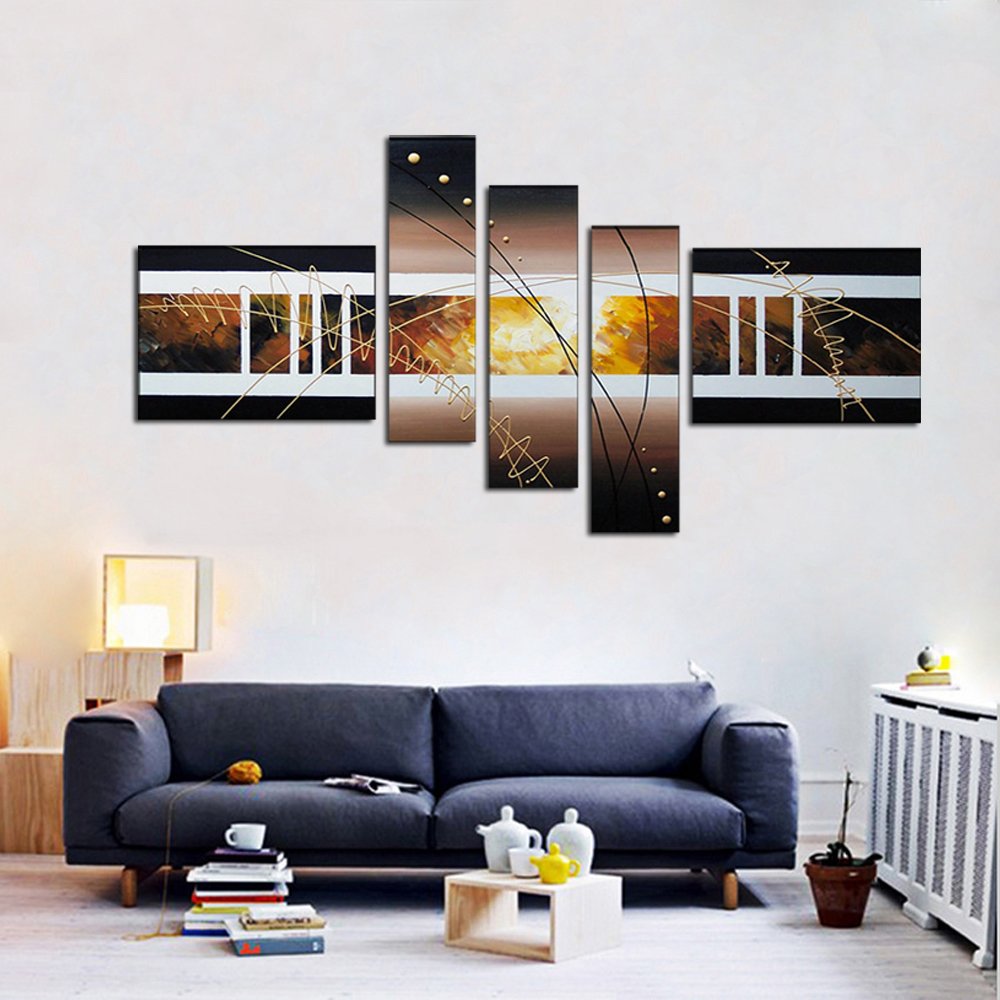 Quadro Dipinto a Mano Olio su Tela Astratto a 5 Pannelli N20