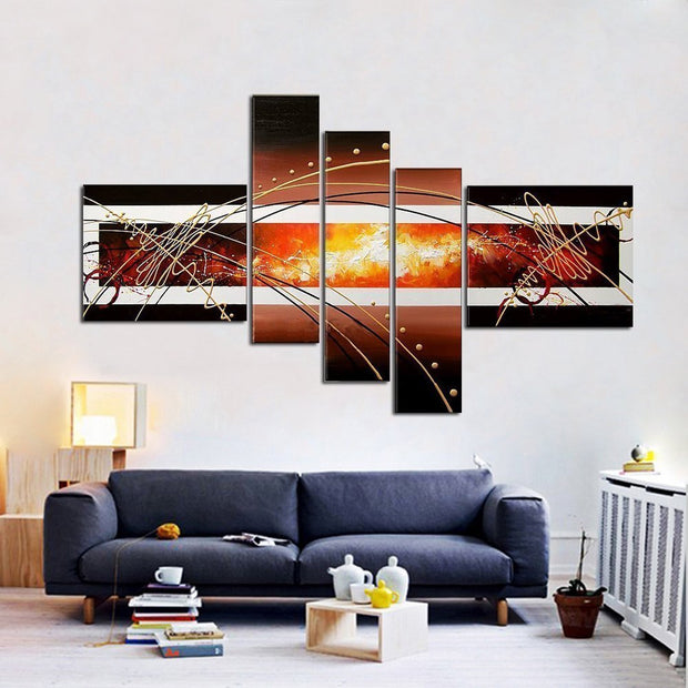 Quadro Dipinto a Mano Olio su Tela Astratto a 5 Pannelli N 21