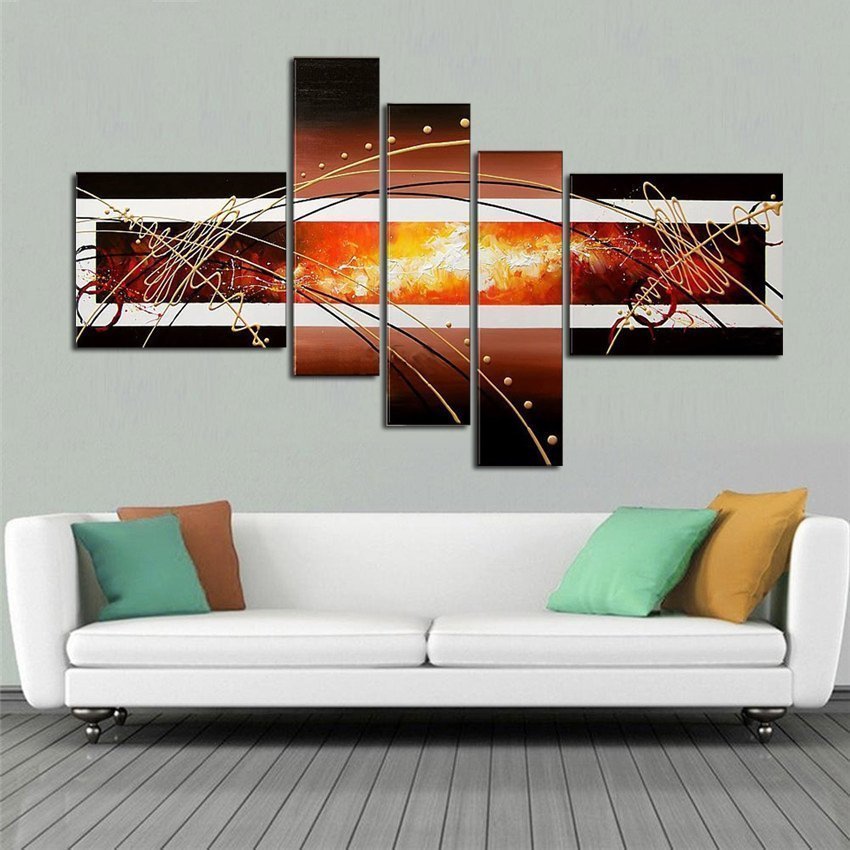 Quadro Dipinto a Mano Olio su Tela Astratto a 5 Pannelli N 21