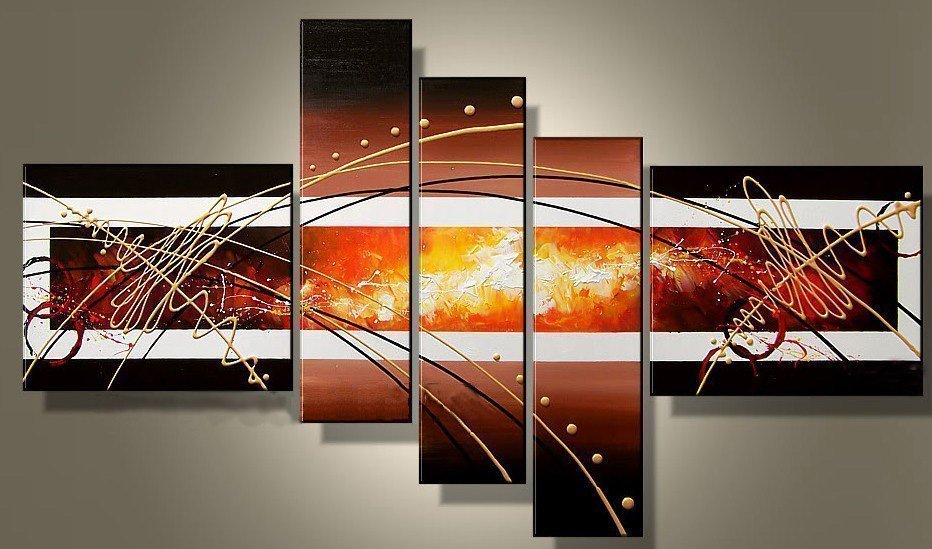 Quadro Dipinto a Mano Olio su Tela Astratto a 5 Pannelli N 21