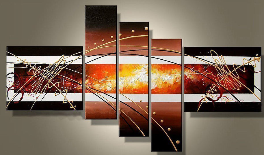 Quadro Dipinto a Mano Olio su Tela Astratto a 5 Pannelli N 21