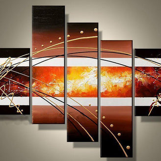 Quadro Dipinto a Mano Olio su Tela Astratto a 5 Pannelli N 21